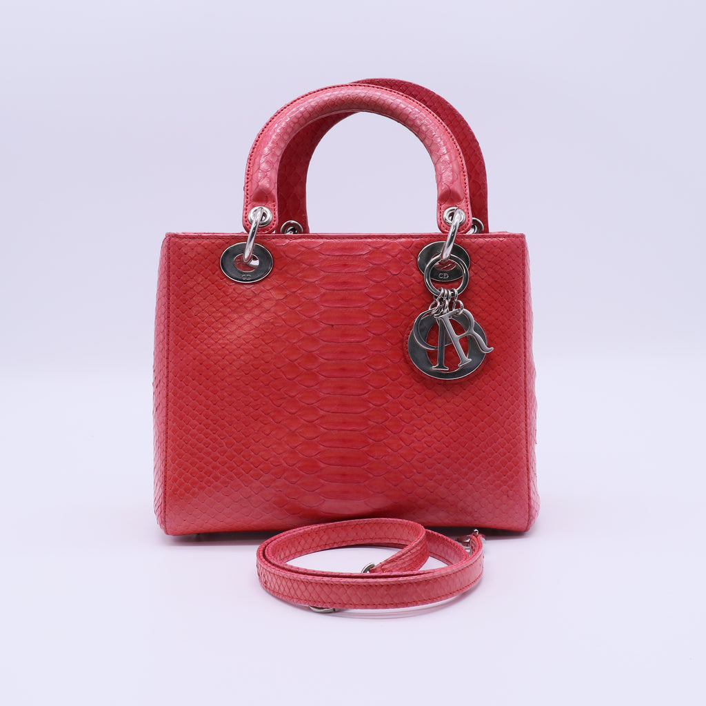 Christian Dior Snakeskin Medium Lady Dior Red twins LDJ4019