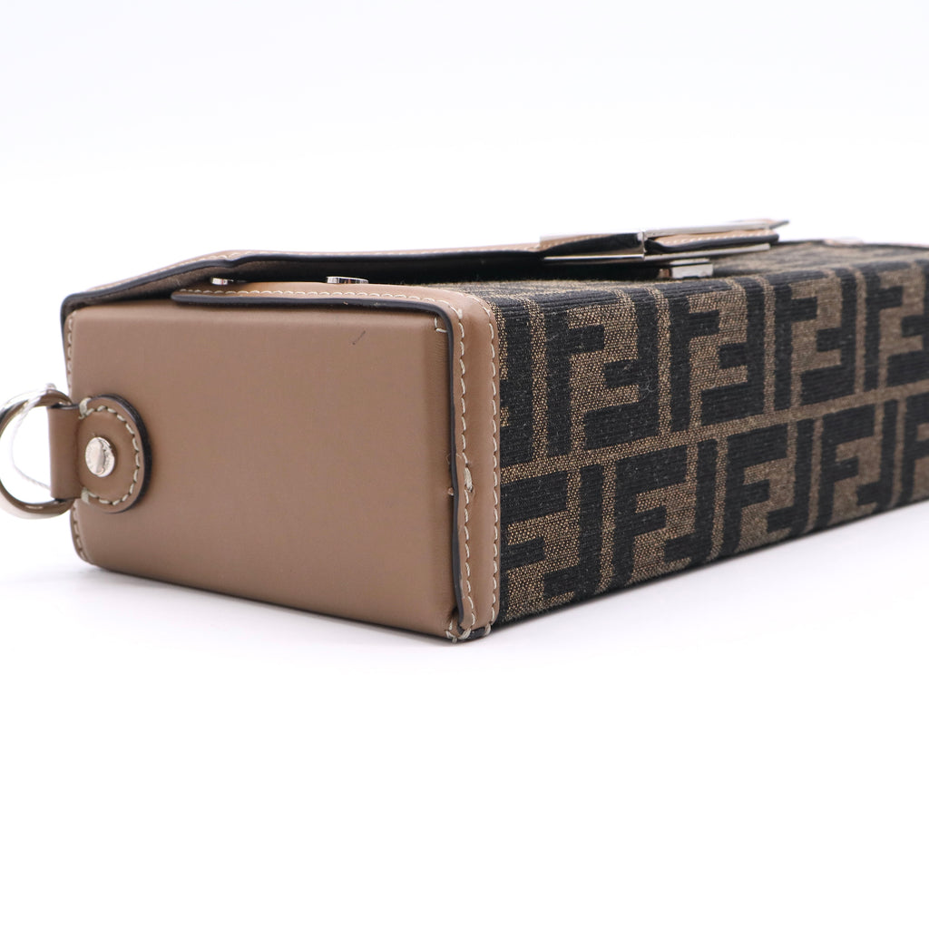 Fendi Recycled Fabric Jacquard Vitello King FF 1974 Baguette Soft Trunk Phone Pouch Tobacco Moro Sand Twins LDJ2681