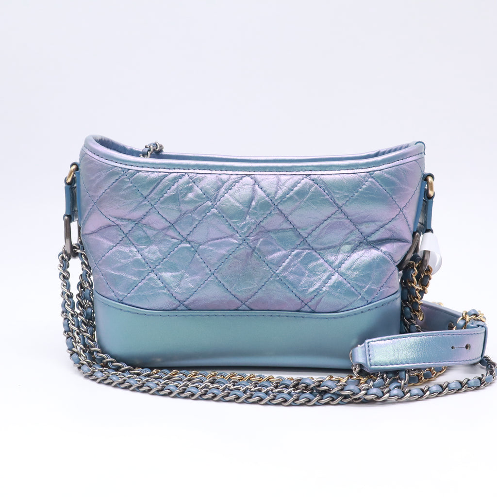 Iridescent Aged Calfskin Quilted Small Gabrielle Hobo Blue B23749