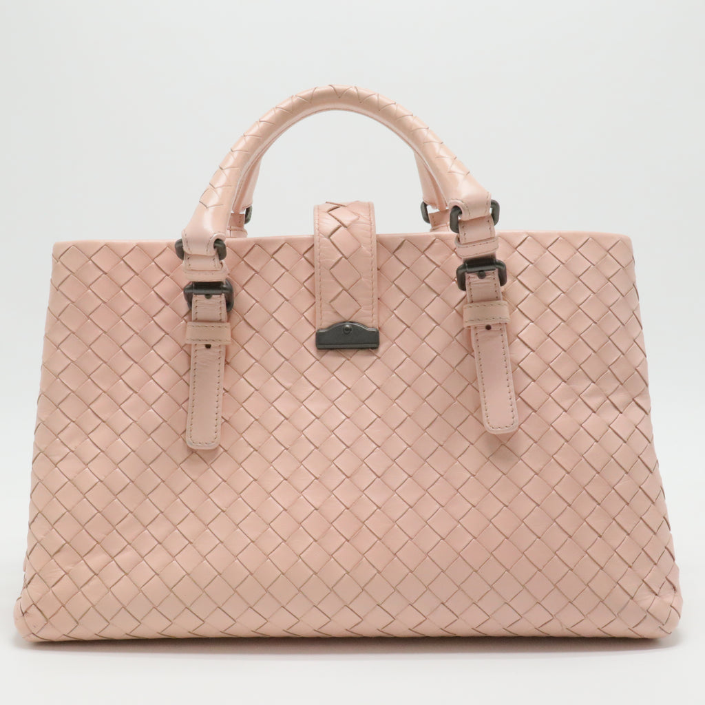 Peach Intrecciato Leather Small Roma Tote