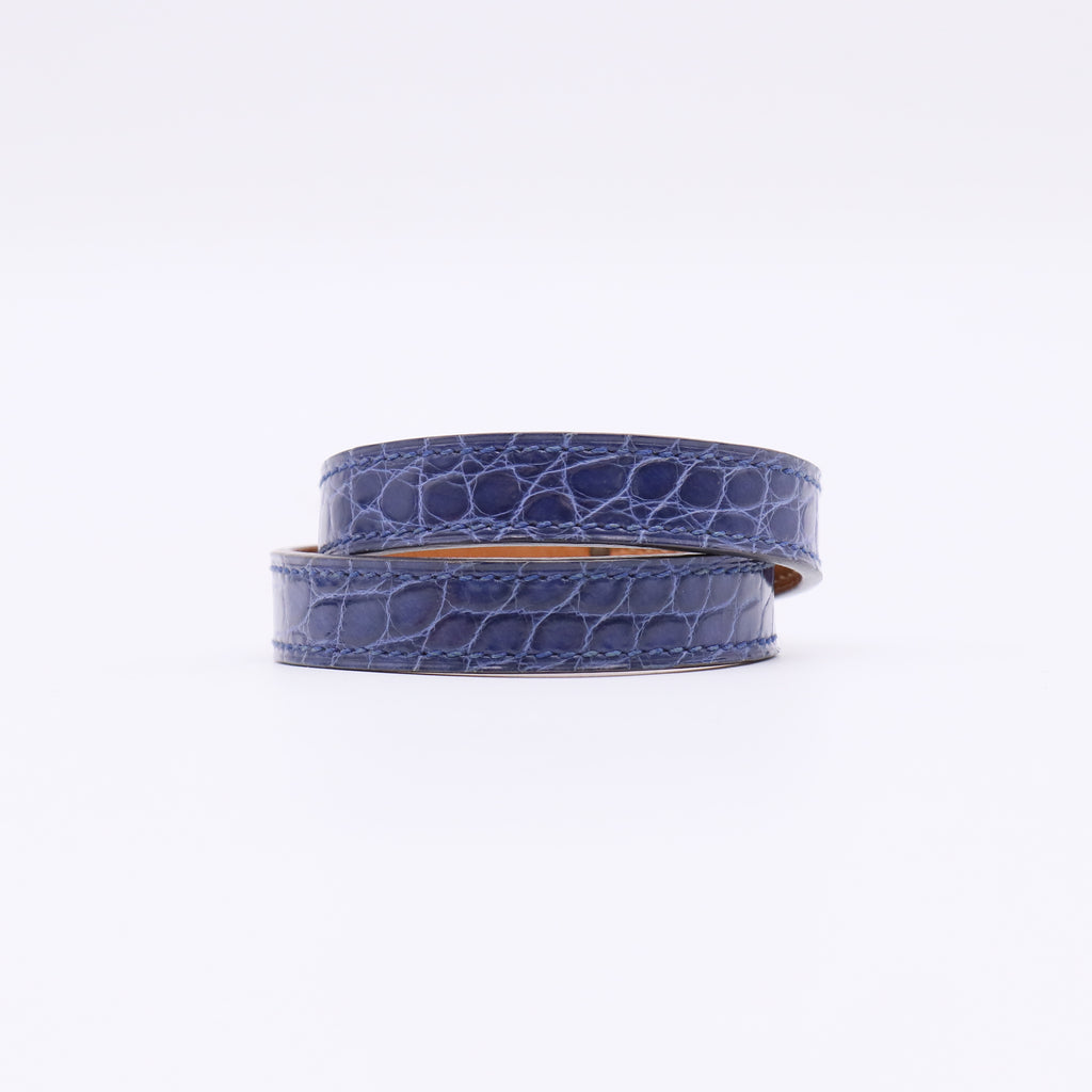 Hermes Bleu Roi Shiny Lisse Alligator Gold Plated Kelly Double Tour Bracelet Size S twins LDZ253