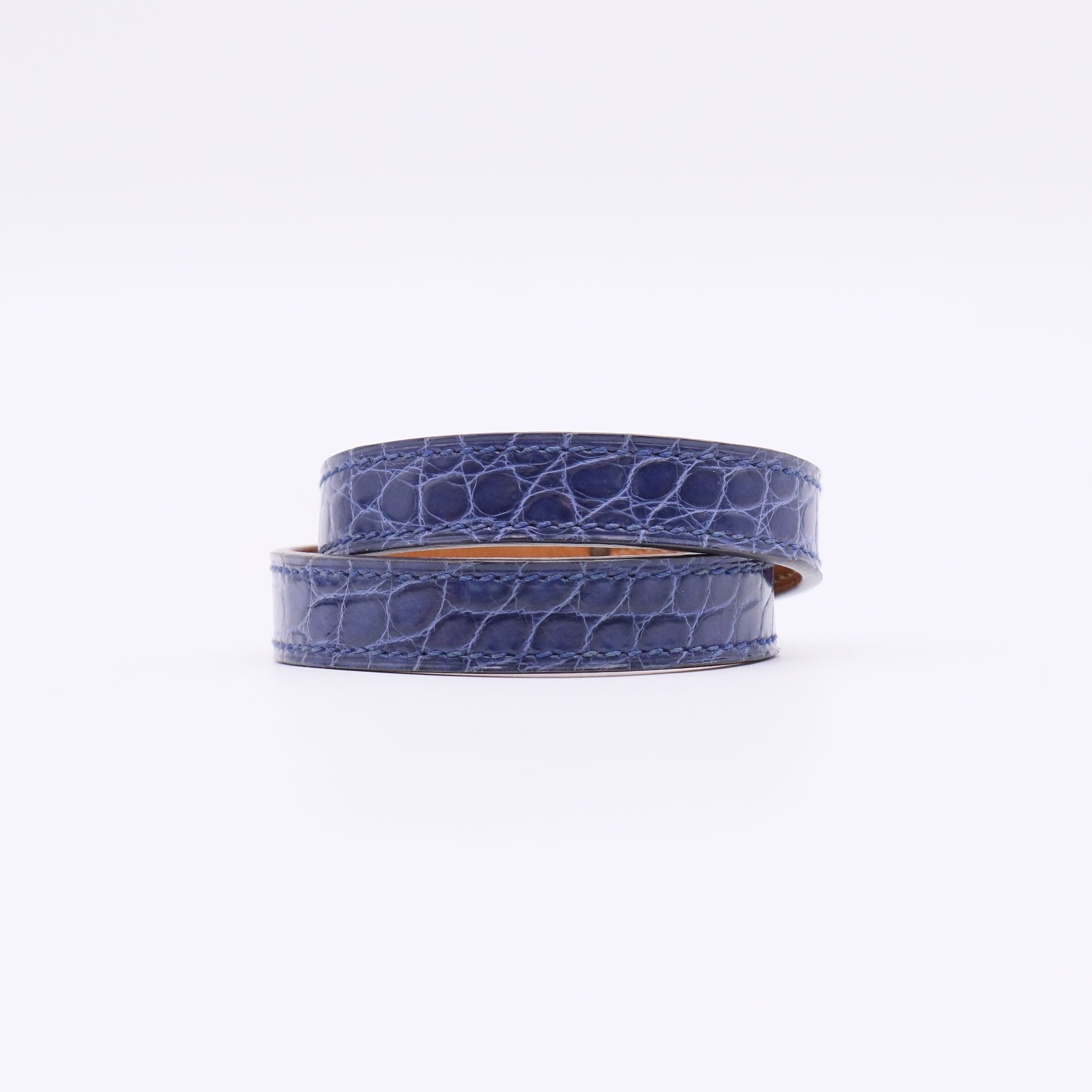Hermes Bleu Roi Shiny Lisse Alligator Gold Plated Kelly Double Tour Bracelet Size S twins LDZ253