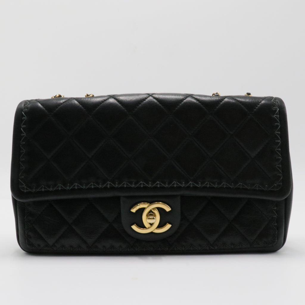 Quilted Lambskin Stitch Single Flap Crossbody Bag