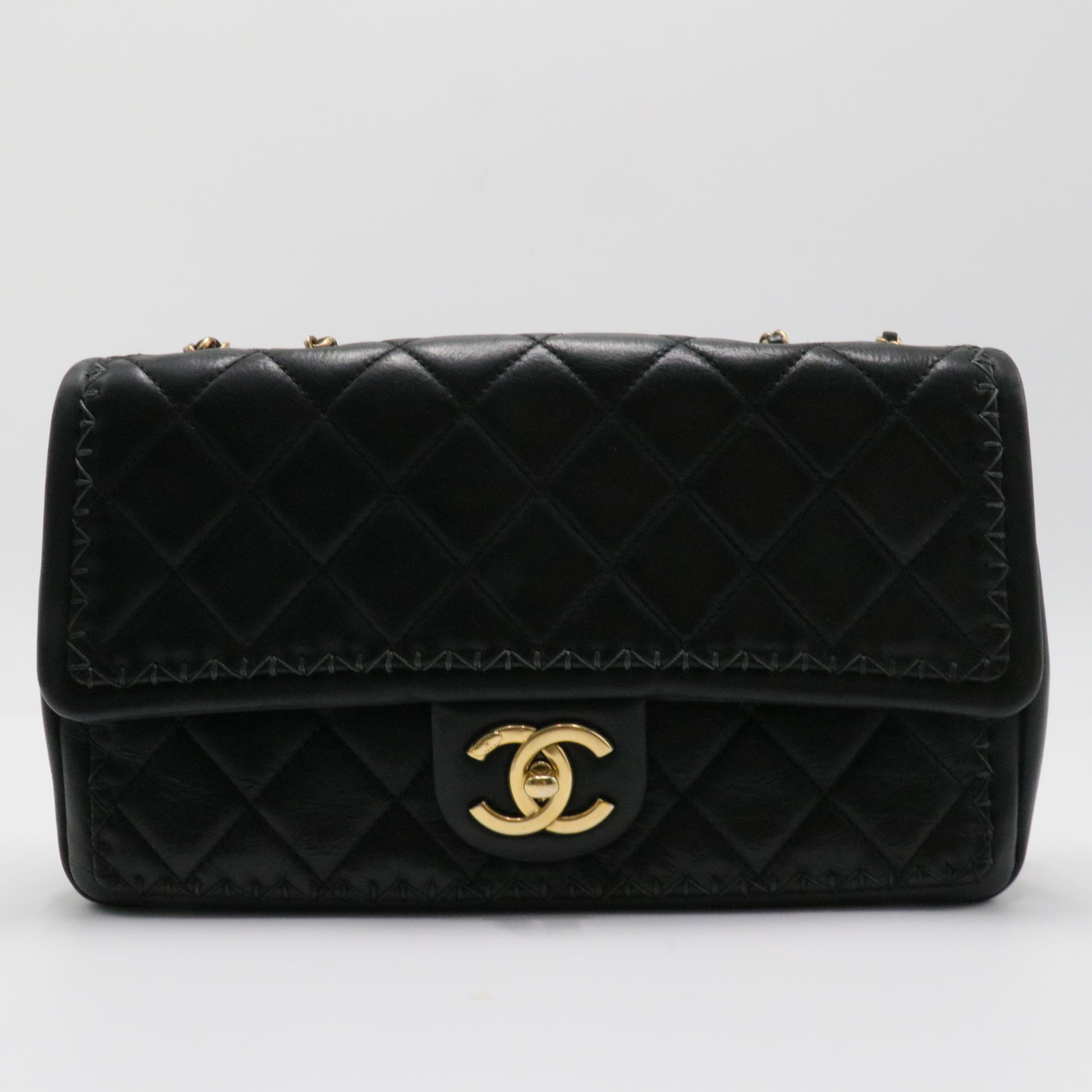 Quilted Lambskin Stitch Single Flap Crossbody Bag