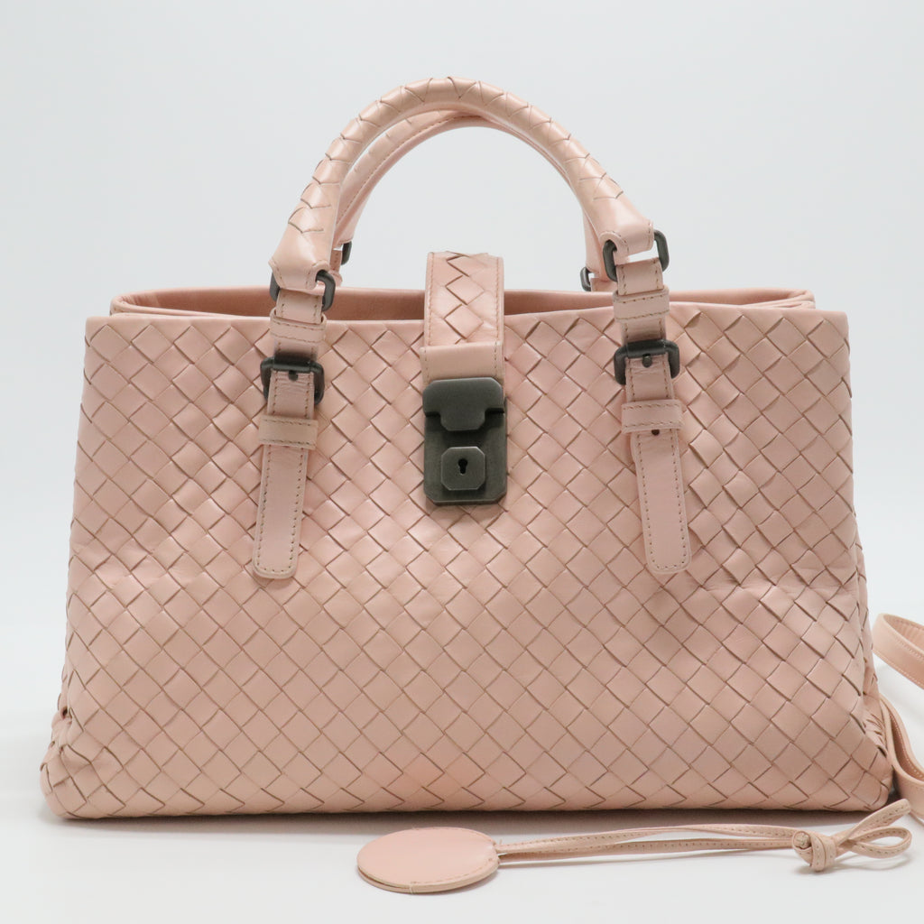 Peach Intrecciato Leather Small Roma Tote