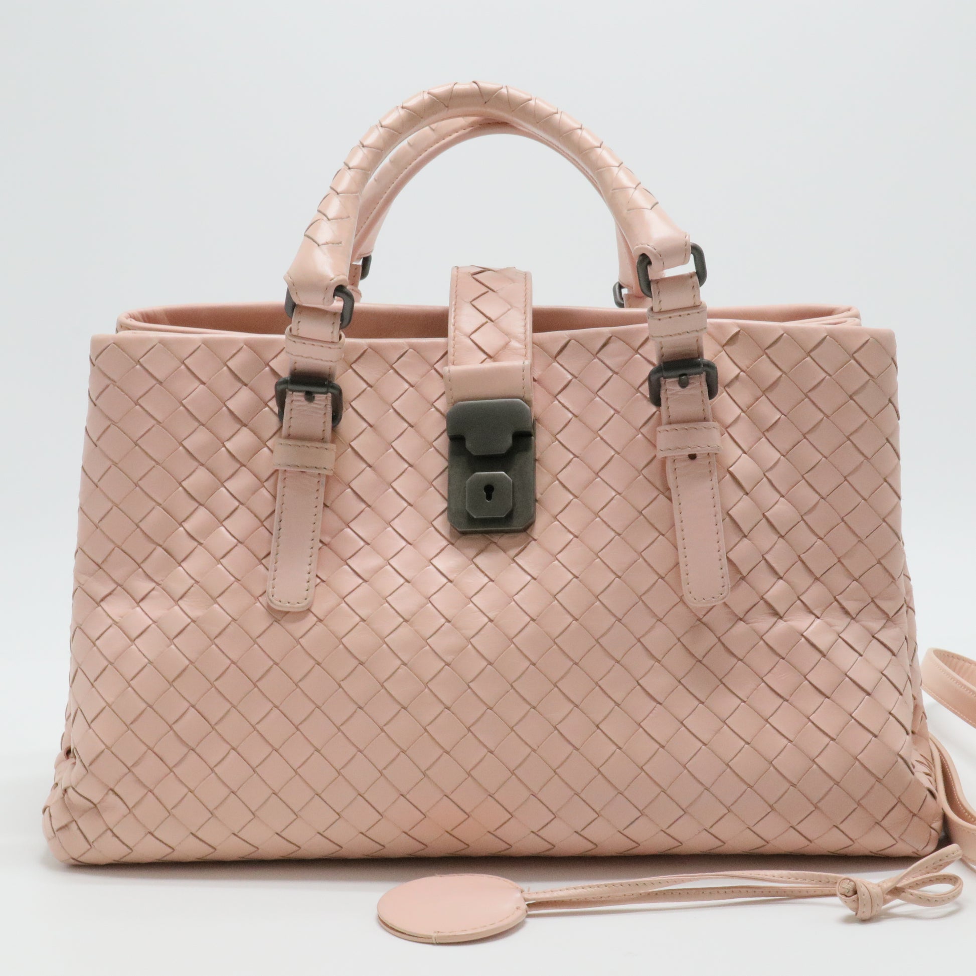 Peach Intrecciato Leather Small Roma Tote