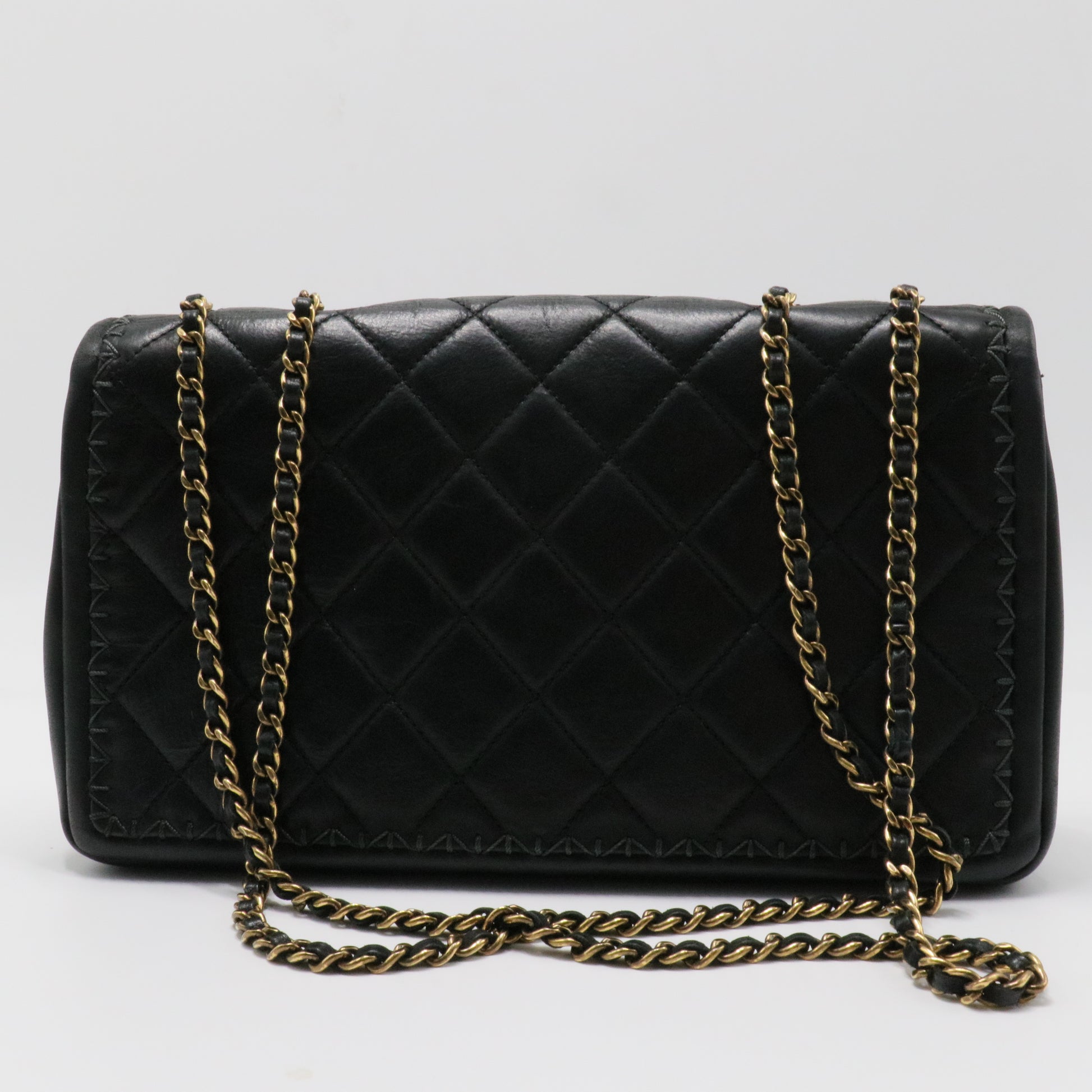 Quilted Lambskin Stitch Single Flap Crossbody Bag