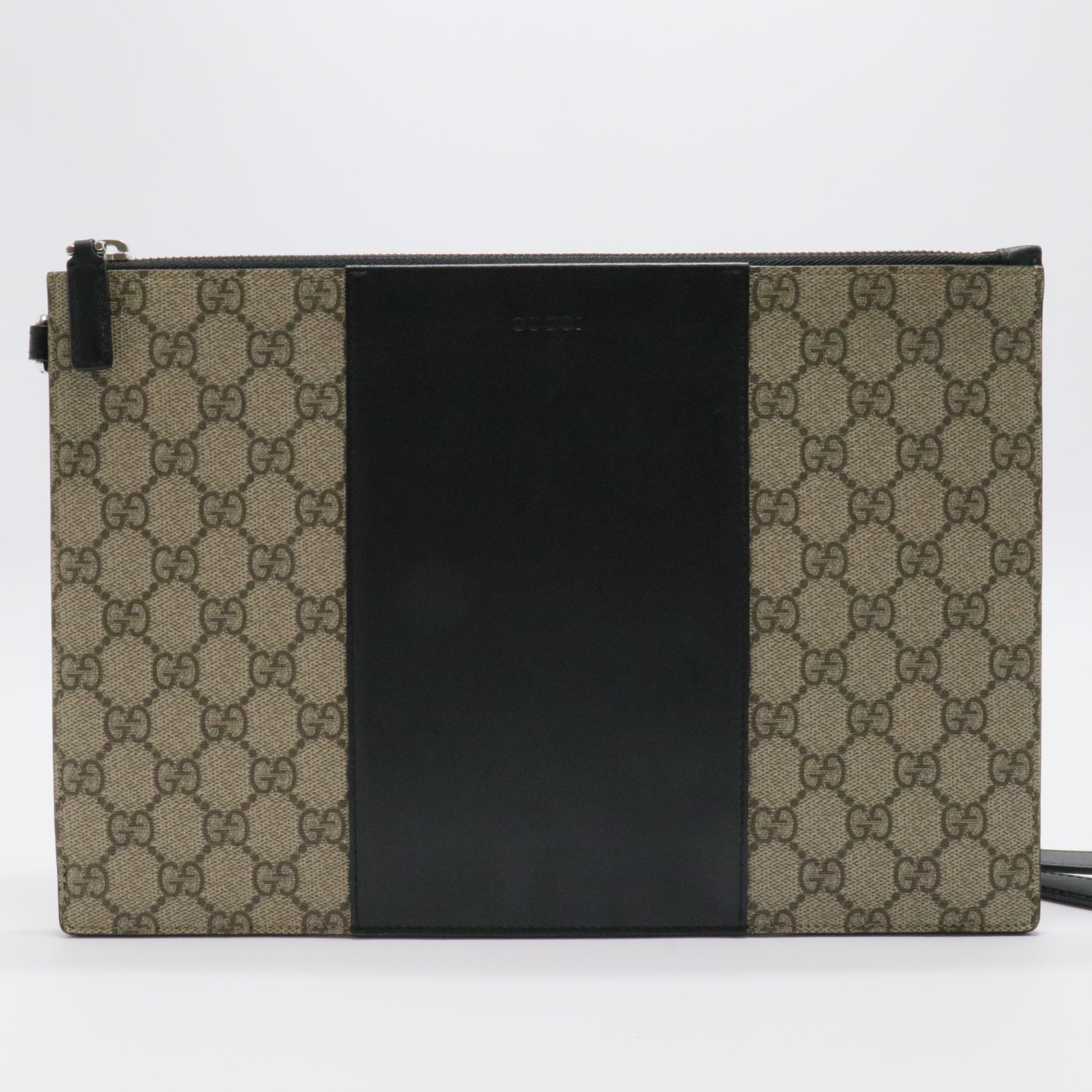 GG Supreme Monogram Zip Wristlet Pouch