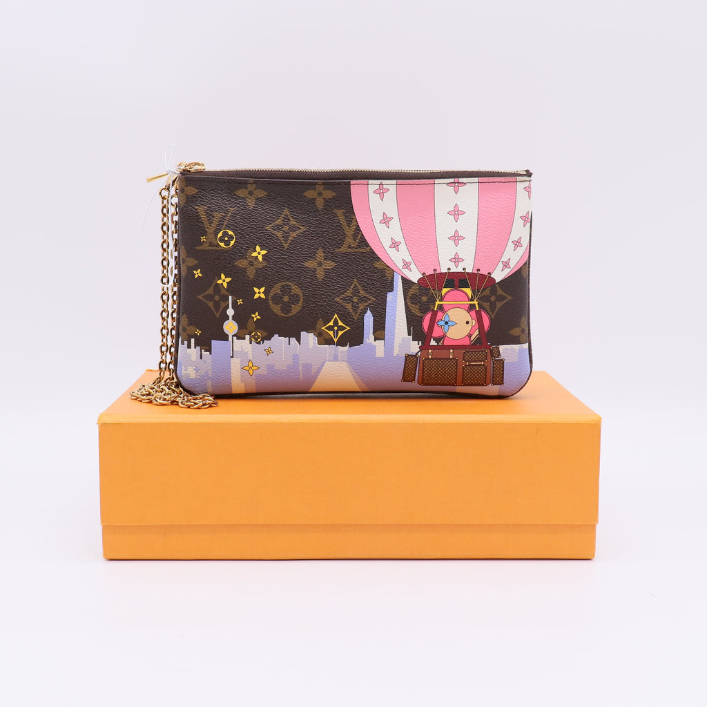 Louis Vuitton Limited Edition Monogram Canvas Christmas Animation Double Zip Pochette Bag twins LDZ243