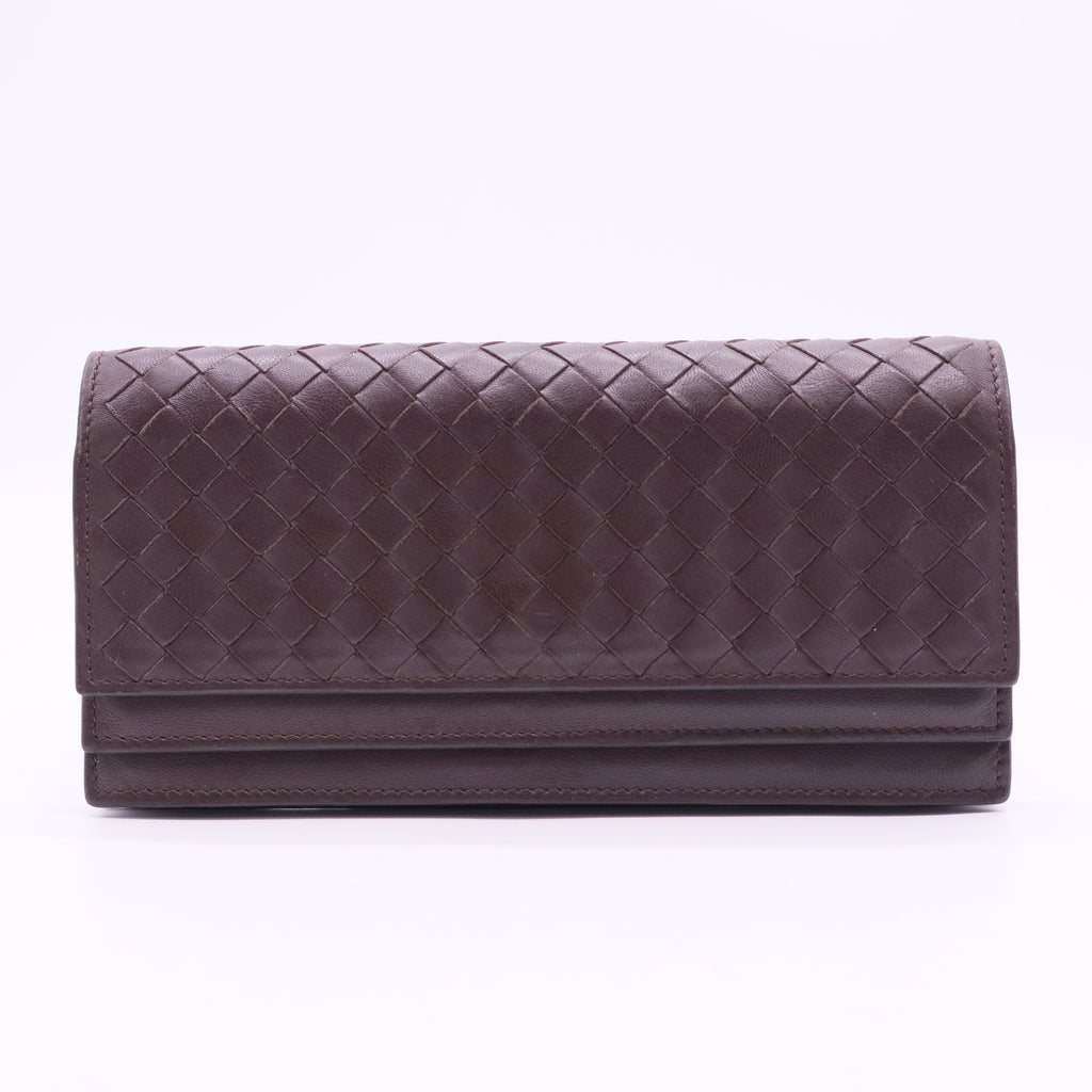 Intrecciato Woven Nappa Leather Double Flap Wallet