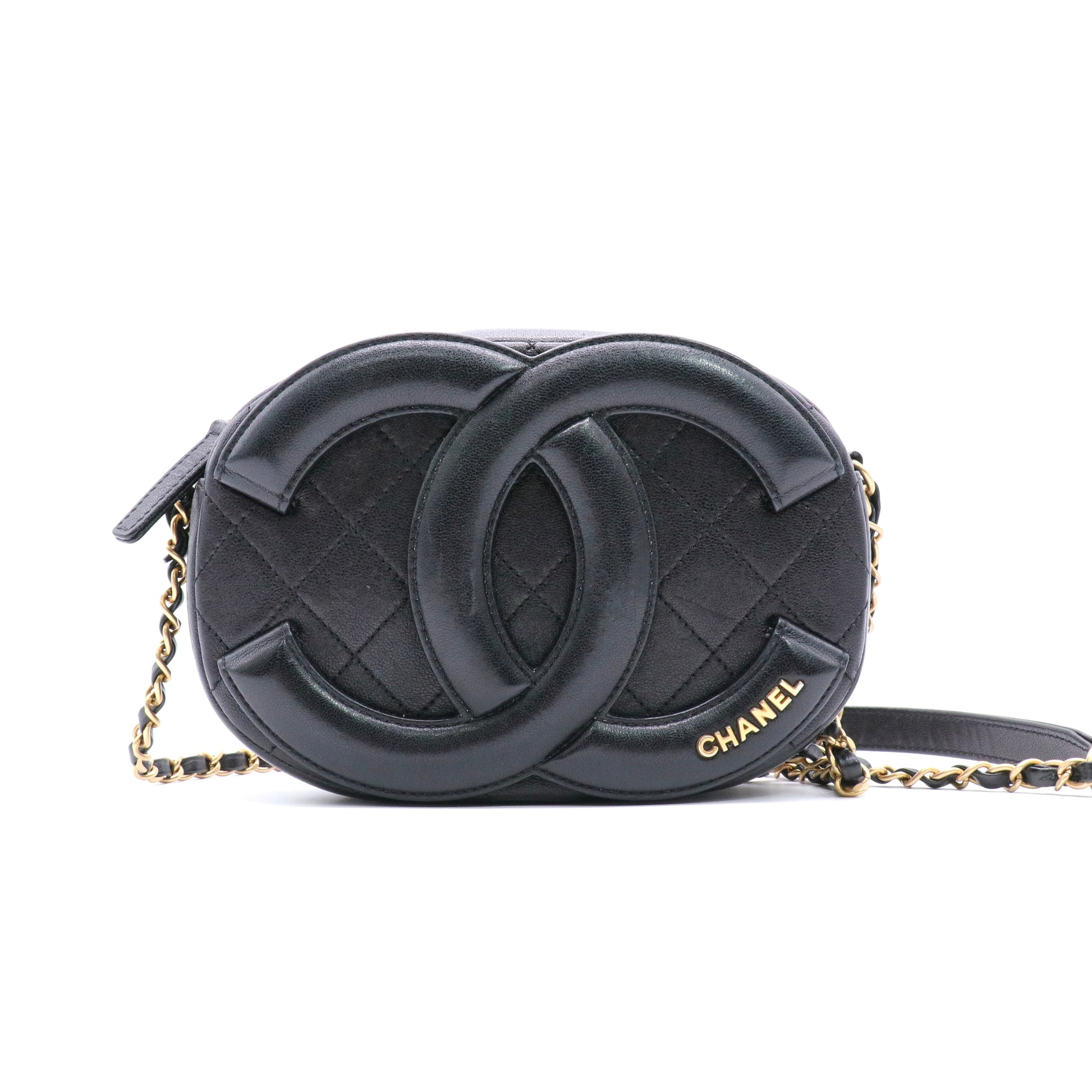 Lambskin Quilted Coco Midnight Camera Case Black twins
