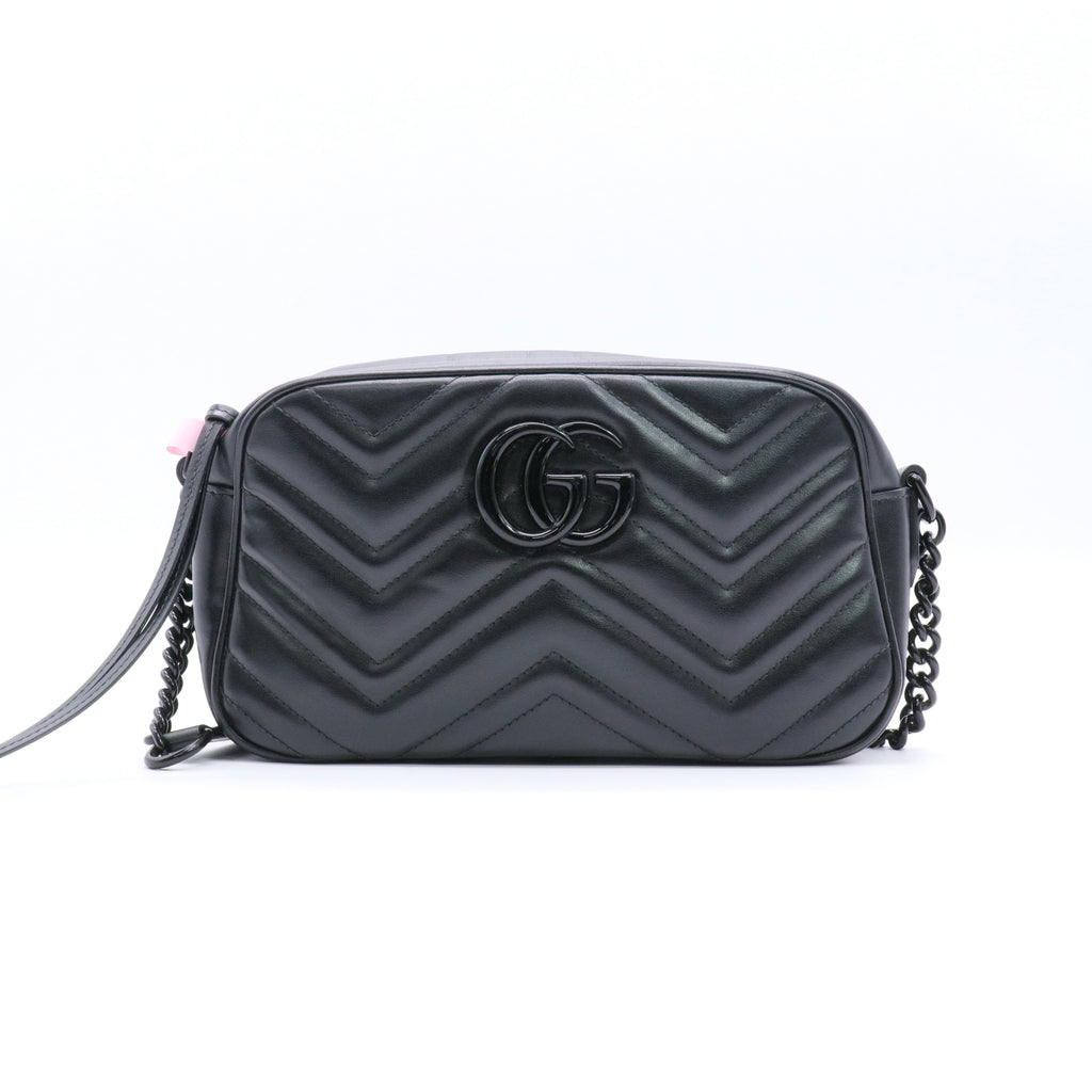 Calfskin Matelasse Monochrome Small GG Marmont Chain Shoulder Bag Black twins