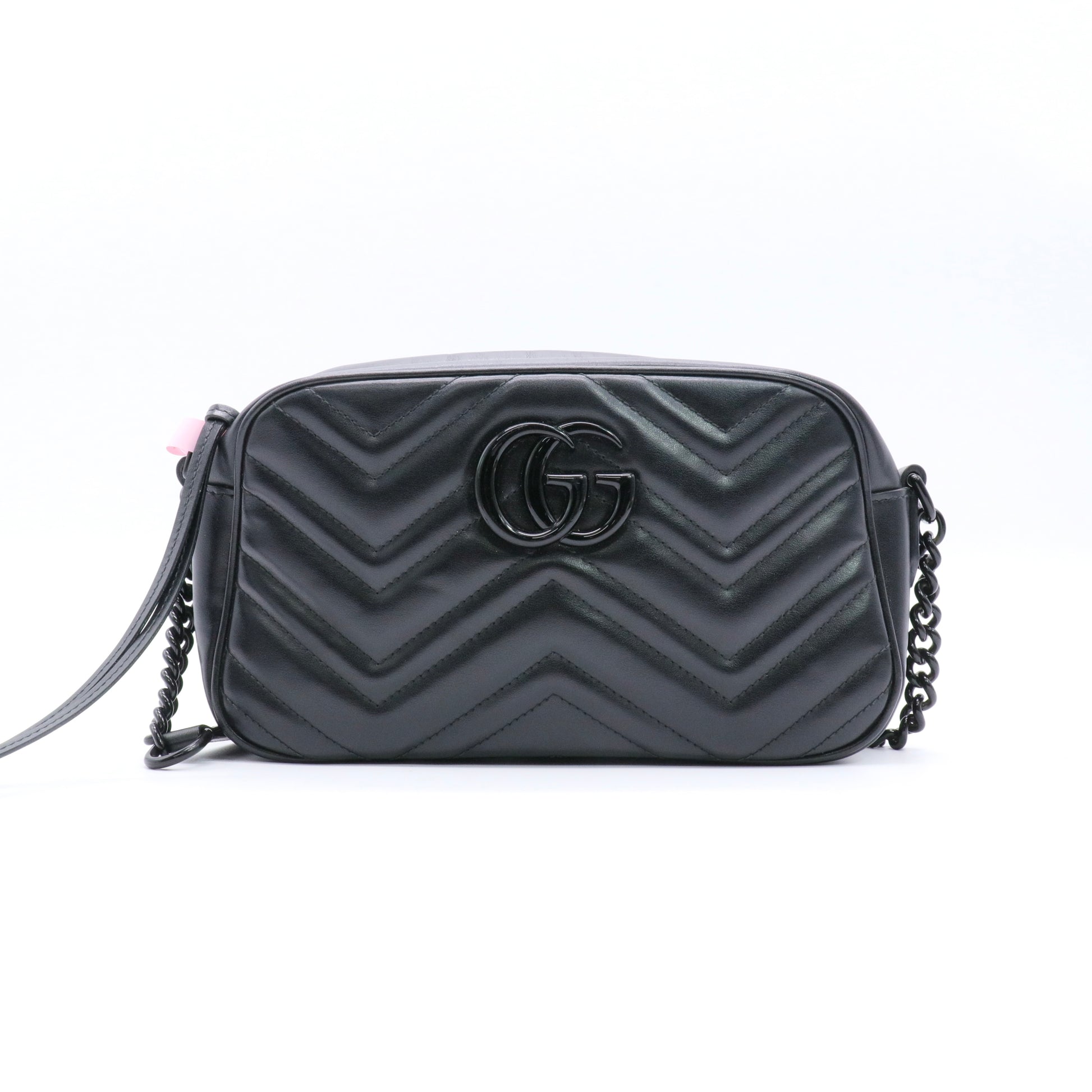 Calfskin Matelasse Monochrome Small GG Marmont Chain Shoulder Bag Black twins