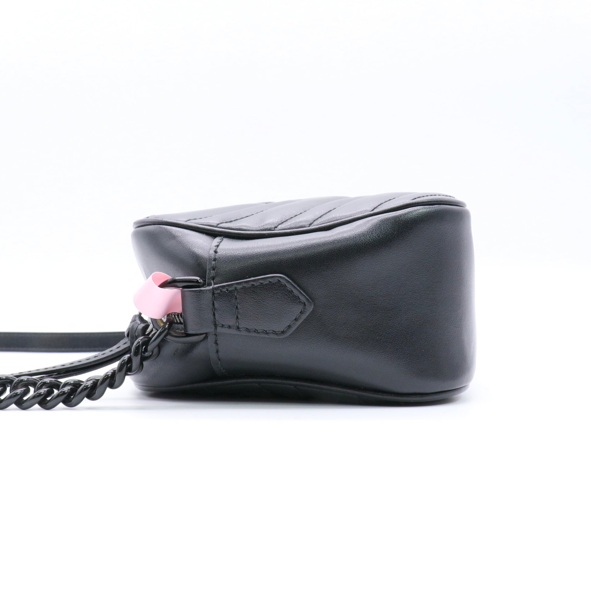 Calfskin Matelasse Monochrome Small GG Marmont Chain Shoulder Bag Black twins