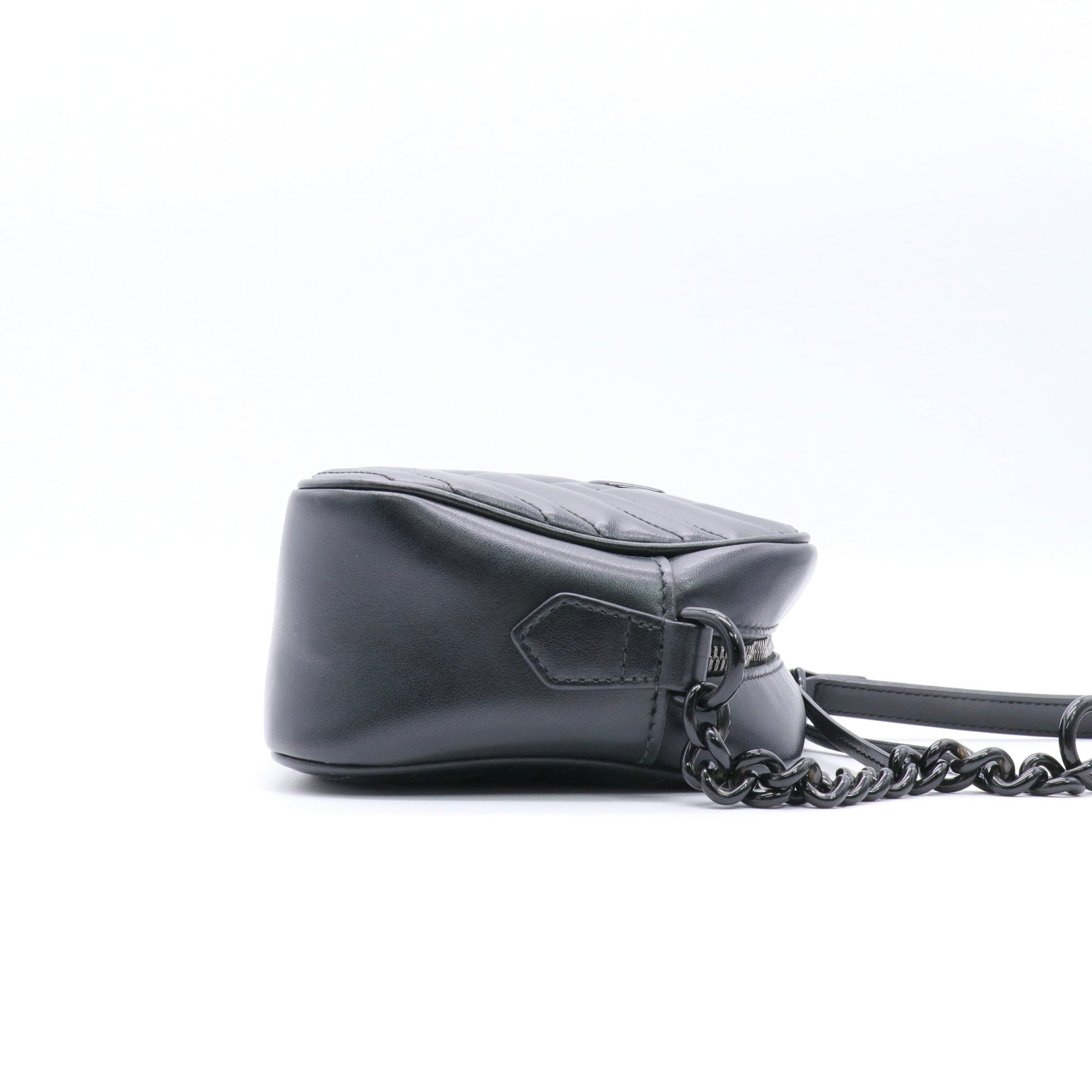Calfskin Matelasse Monochrome Small GG Marmont Chain Shoulder Bag Black twins