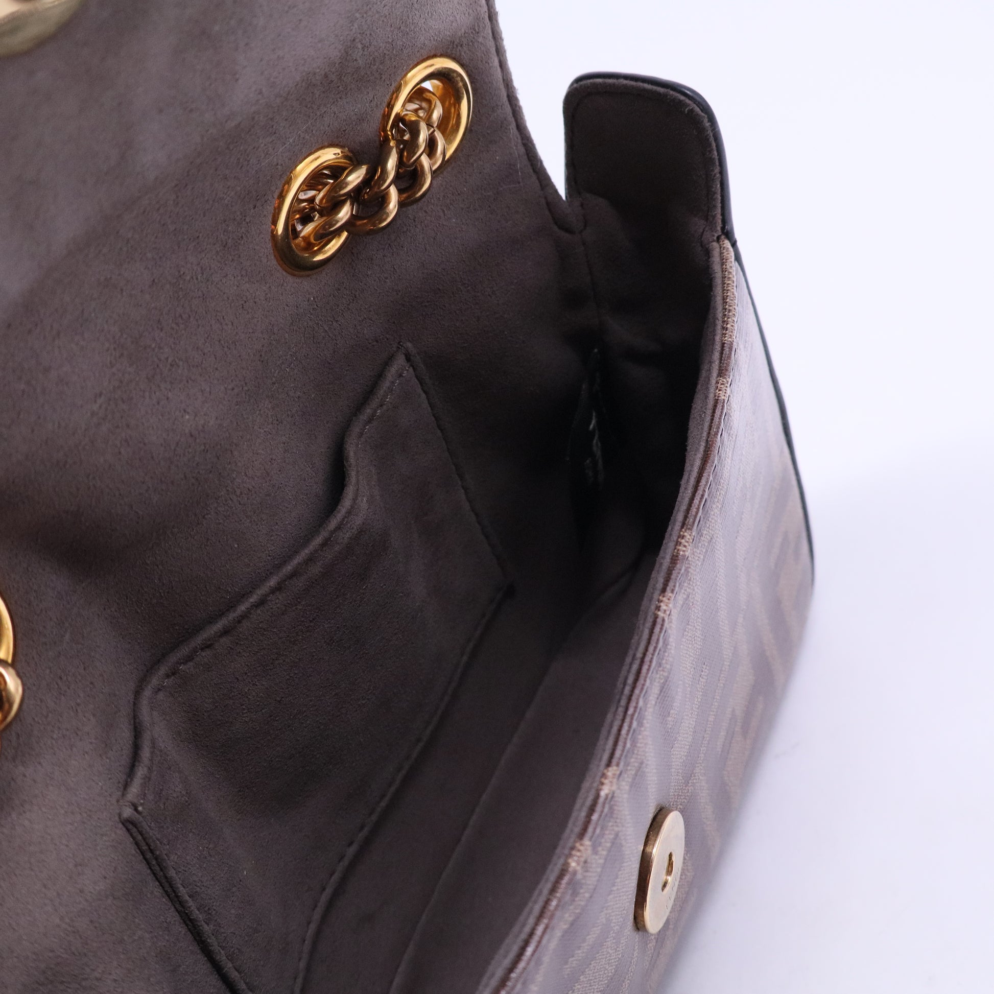 Glazed Fabric Vitello Century FF 1974 Stamp Patch Mini Double F Crossbody Bag Mogano Panna Black