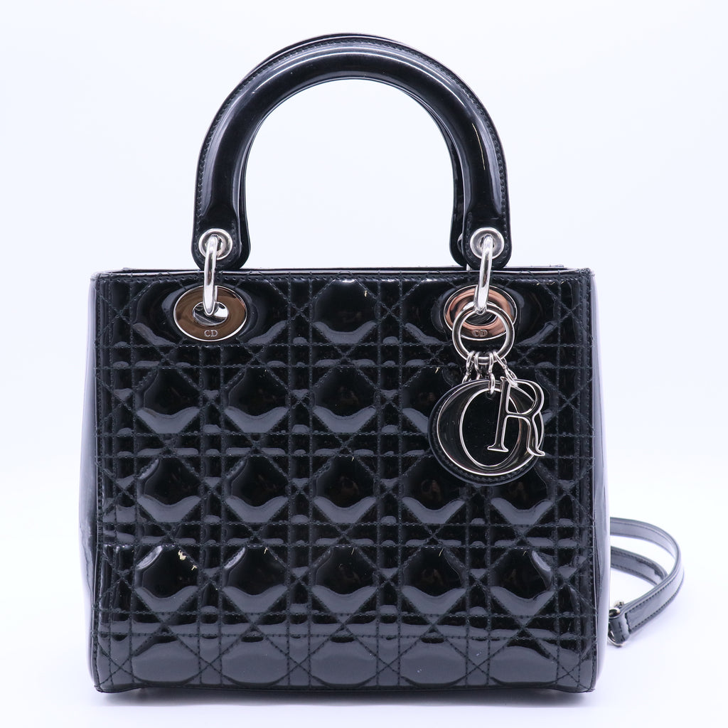 Lady Dior Bag Cannage Quilt Patent Medium
