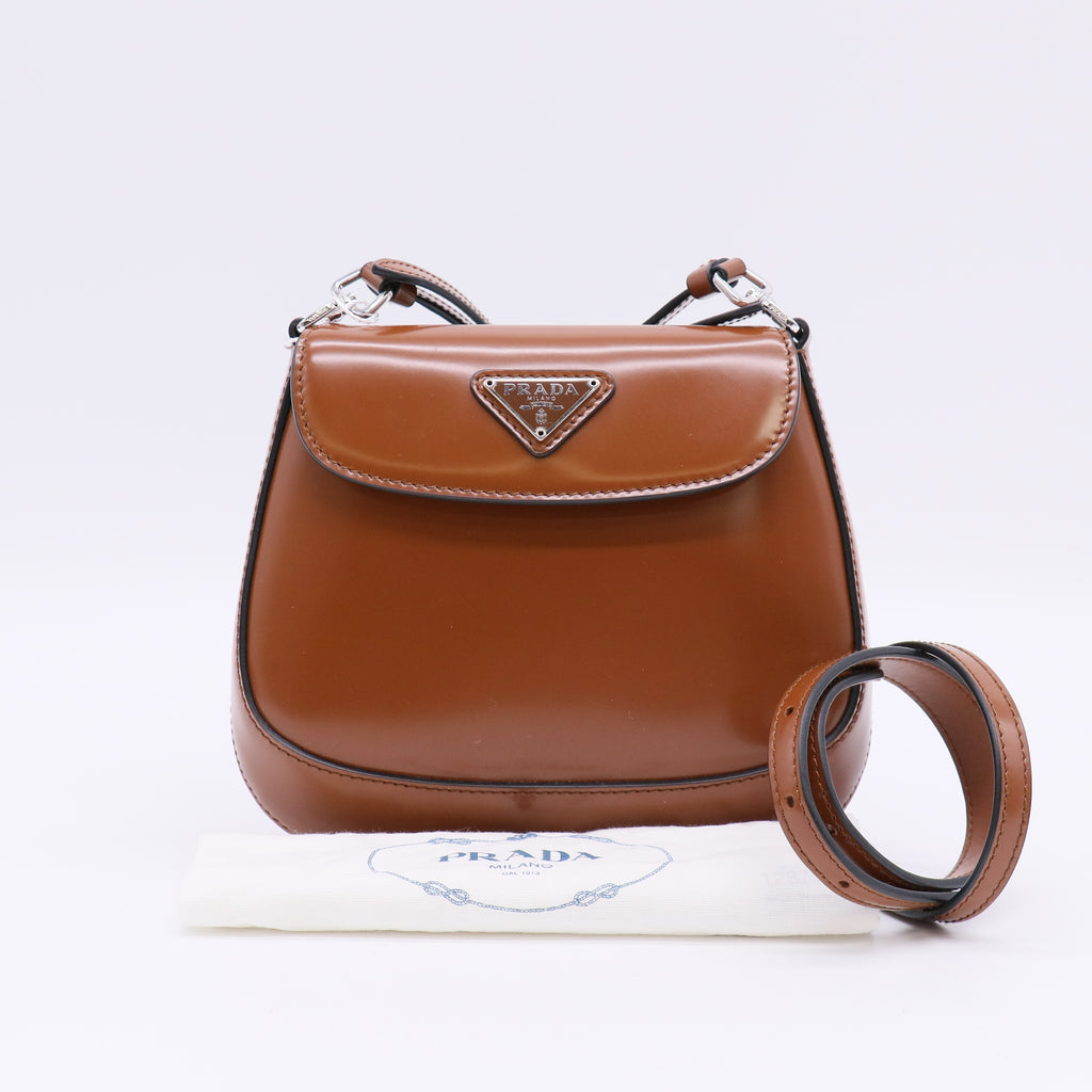 Prada Spazzolato Cleo Flap Adjustable Strap Shoulder Bag Tobacco twins LDZ263