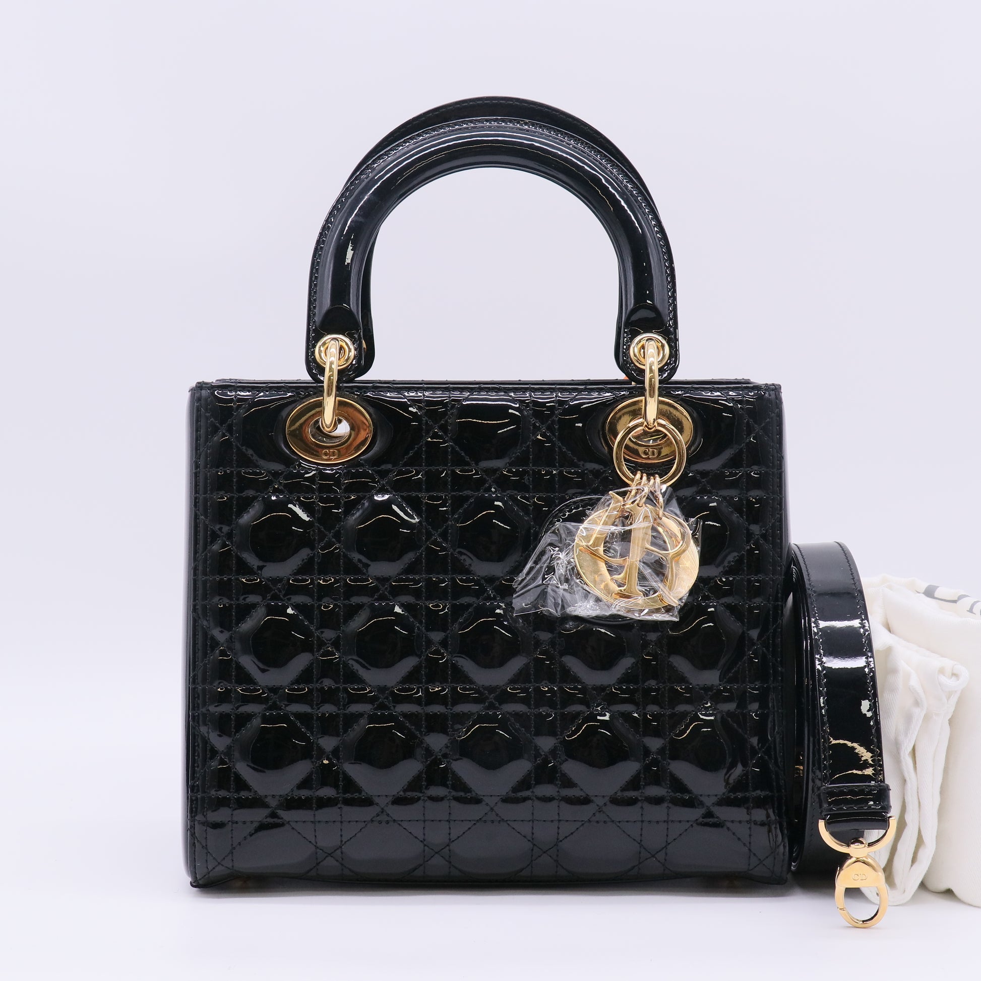 Christian Dior Patent Cannage Medium Lady Dior Bag twins LDZ778