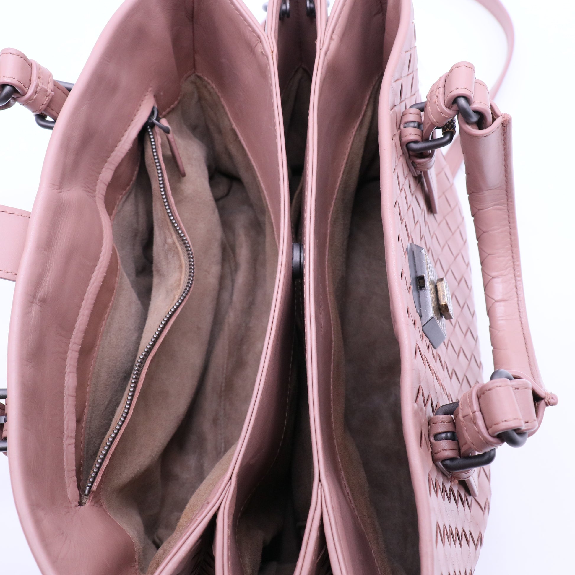 Dark Pink Intrecciato Woven Nappa Leather Roma Tote Bag