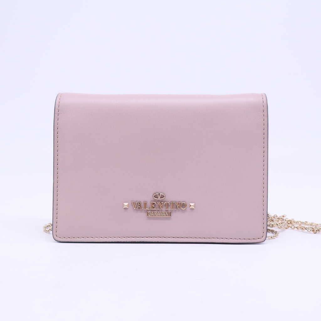 Beige Smooth Leather Rockstud Envelope Wristlet Clutch Bag B20807