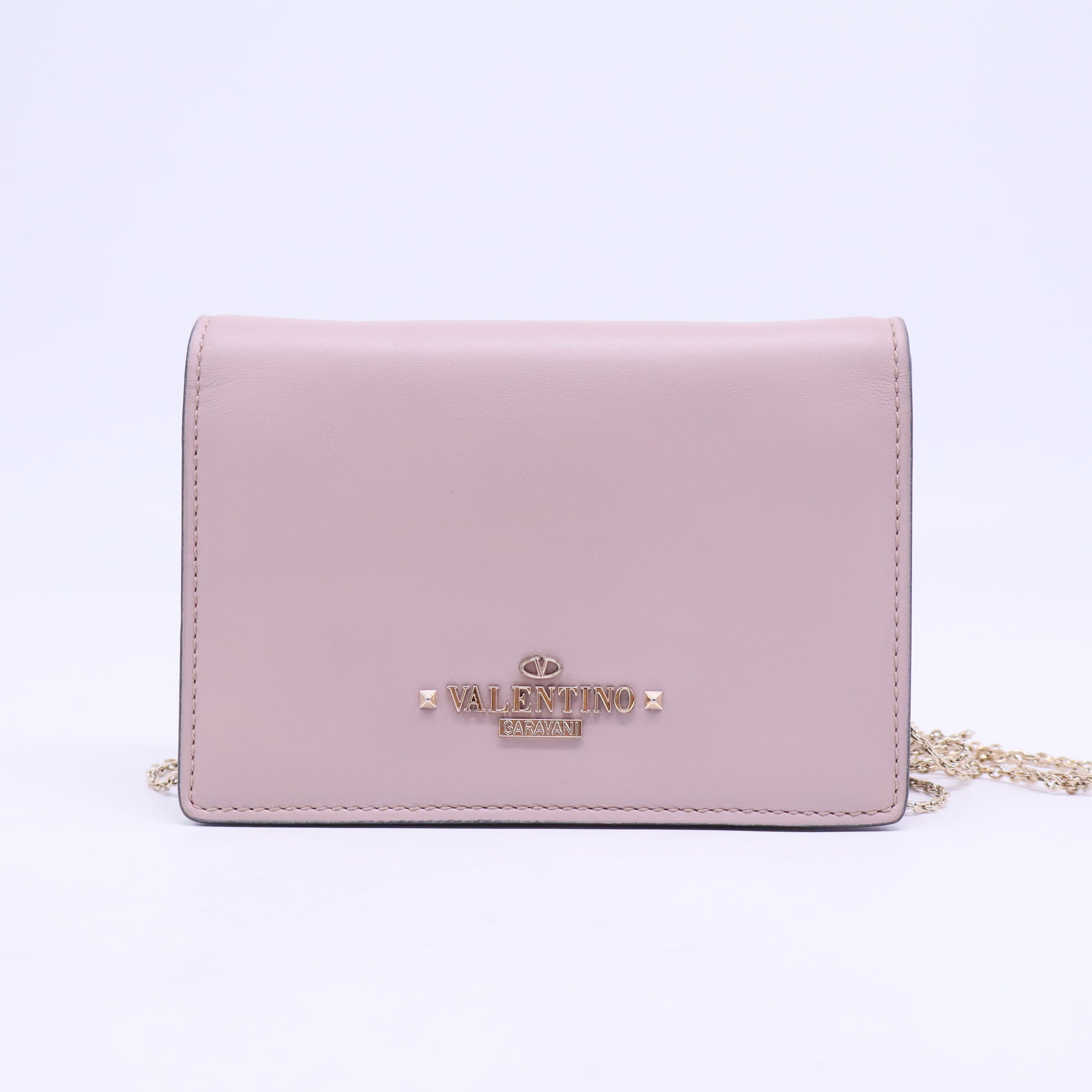 Beige Smooth Leather Rockstud Envelope Wristlet Clutch Bag B20807