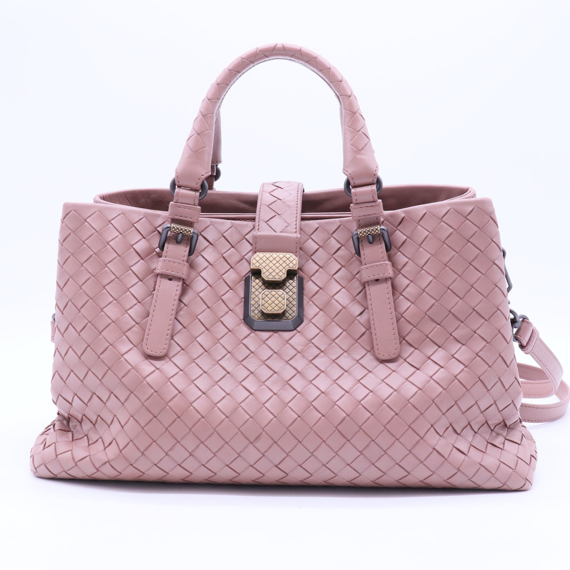 Dark Pink Intrecciato Woven Nappa Leather Roma Tote Bag