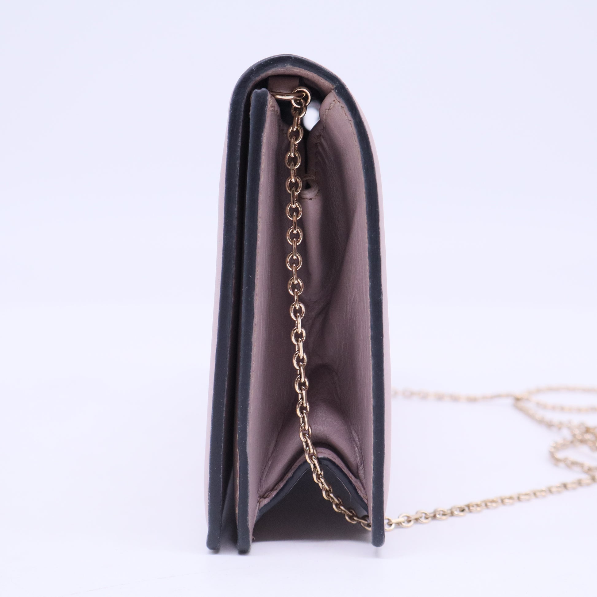 Beige Smooth Leather Rockstud Envelope Wristlet Clutch Bag B20807