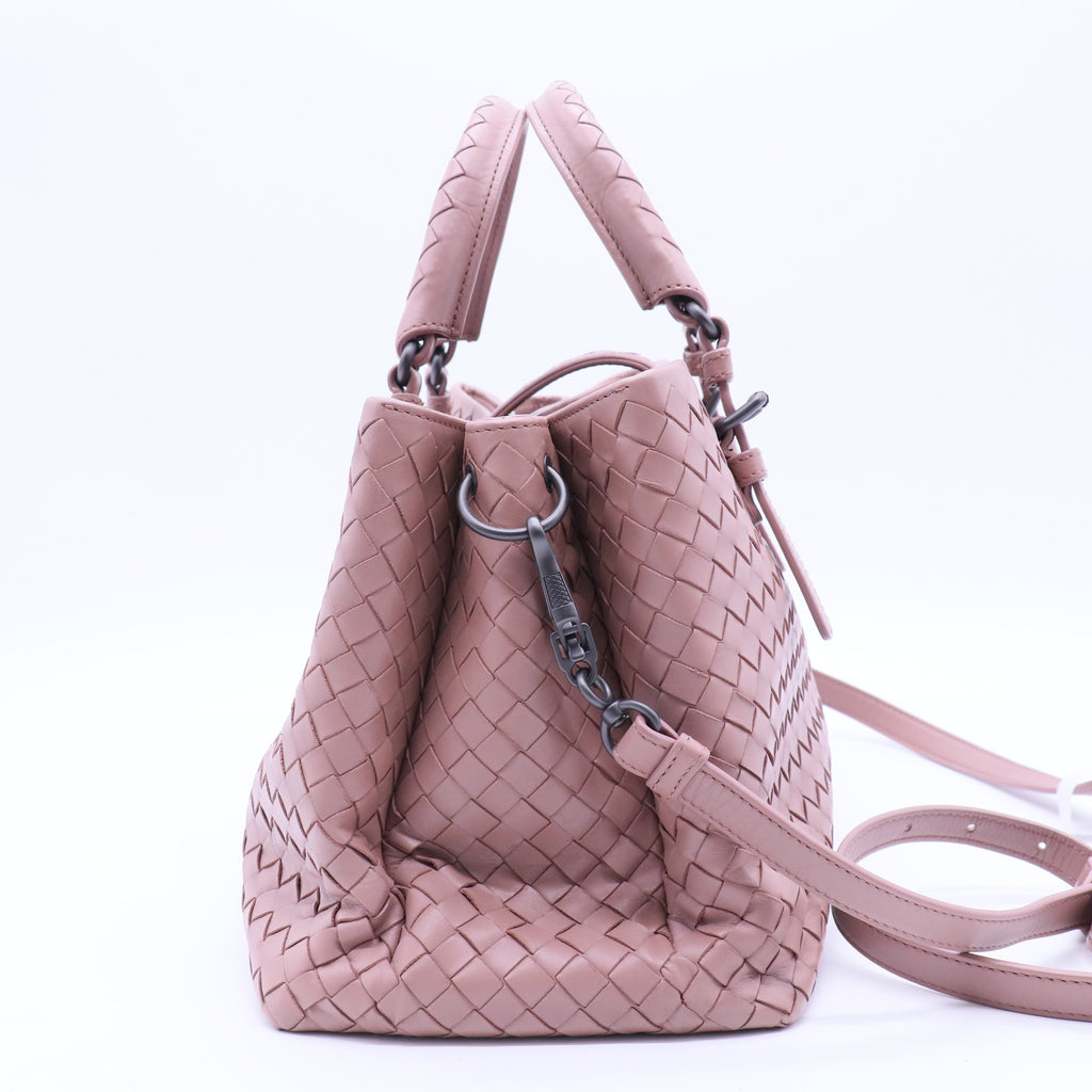 Dark Pink Intrecciato Woven Nappa Leather Roma Tote Bag
