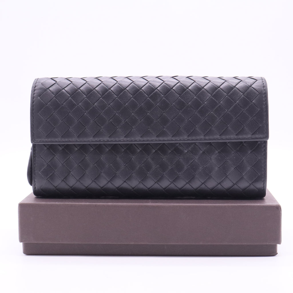 Intrecciato Weave Continental Wallet Black