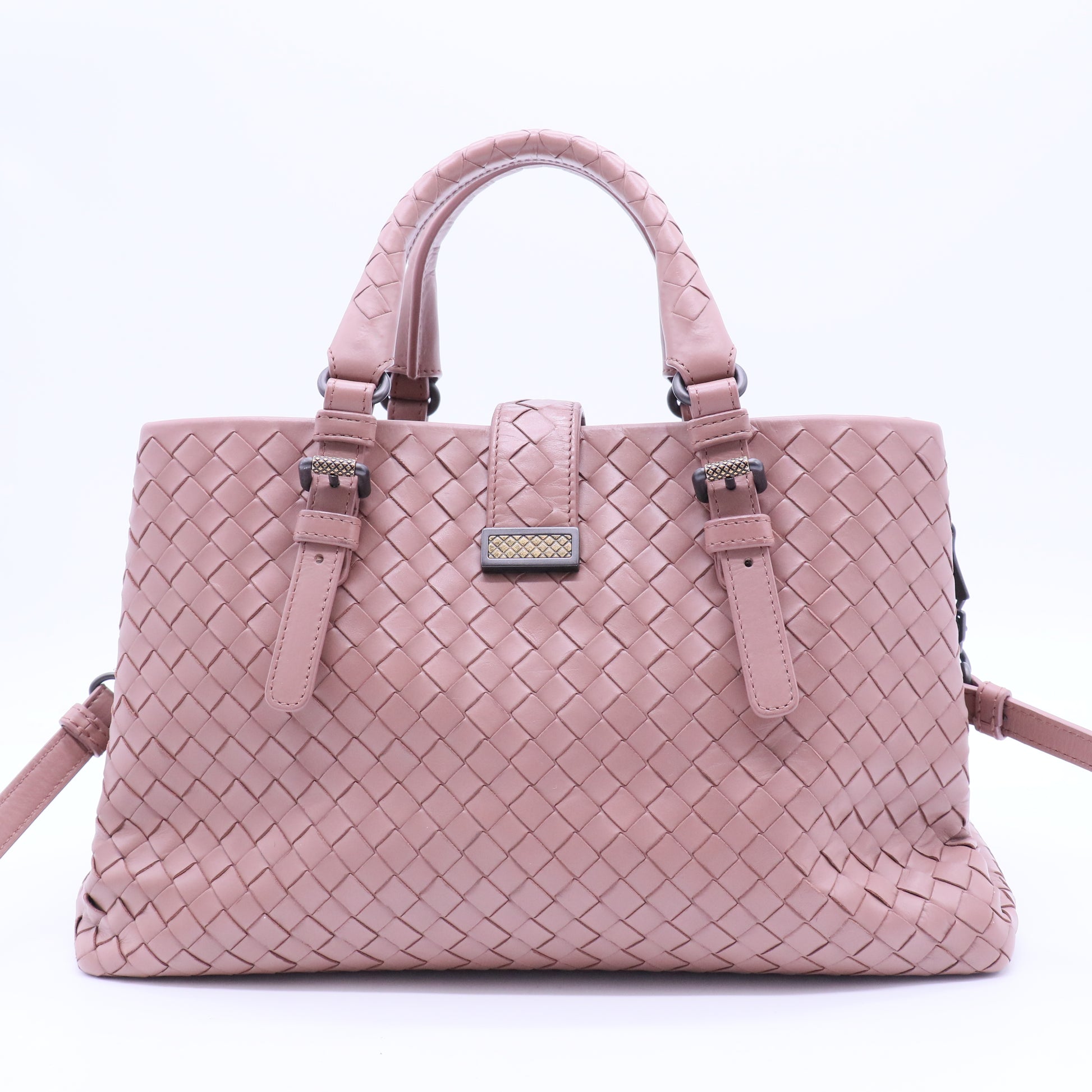 Dark Pink Intrecciato Woven Nappa Leather Roma Tote Bag