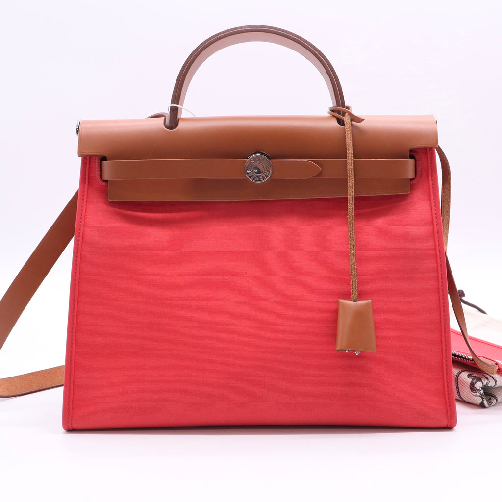 Hermès Toile H Berline Vache Hunter Herbag Zip 31 PM Capucine Fauve Twins LDJ2683