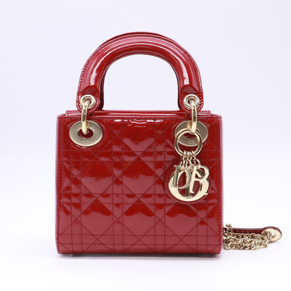 Patent Cannage Mini Lady Dior Red B23821