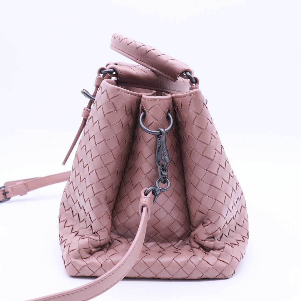 Dark Pink Intrecciato Woven Nappa Leather Roma Tote Bag