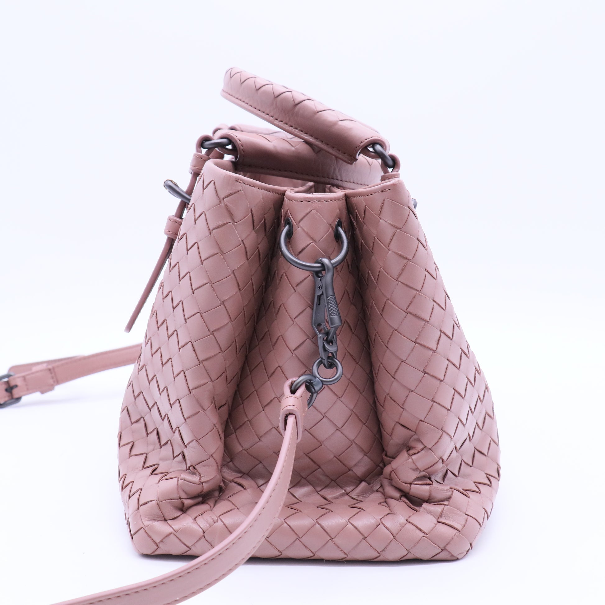 Dark Pink Intrecciato Woven Nappa Leather Roma Tote Bag