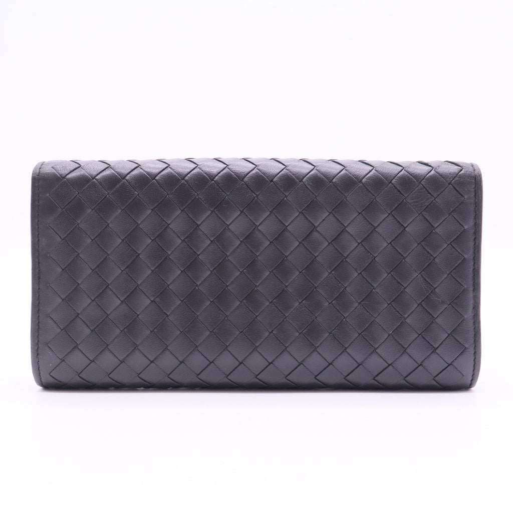 Intrecciato Weave Continental Wallet Black
