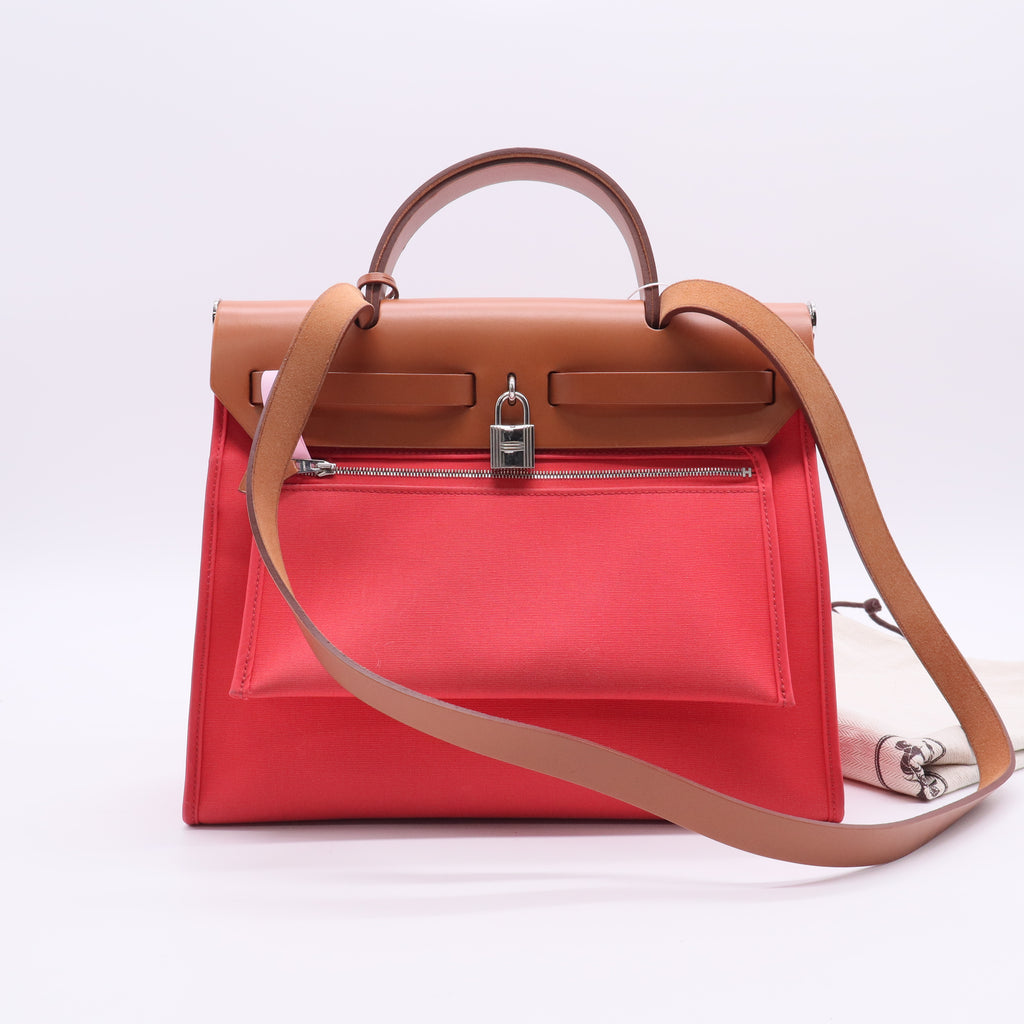 Hermès Toile H Berline Vache Hunter Herbag Zip 31 PM Capucine Fauve Twins LDJ2683