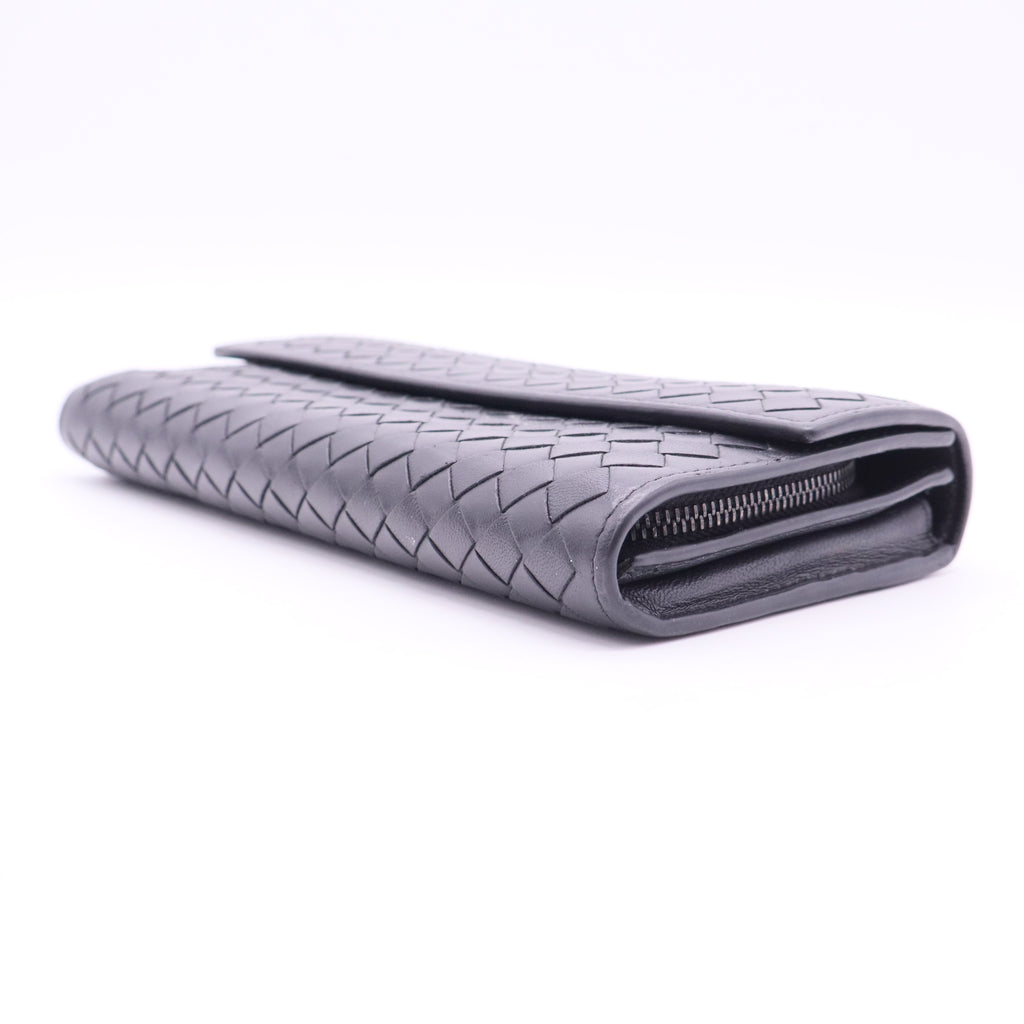 Intrecciato Weave Continental Wallet Black