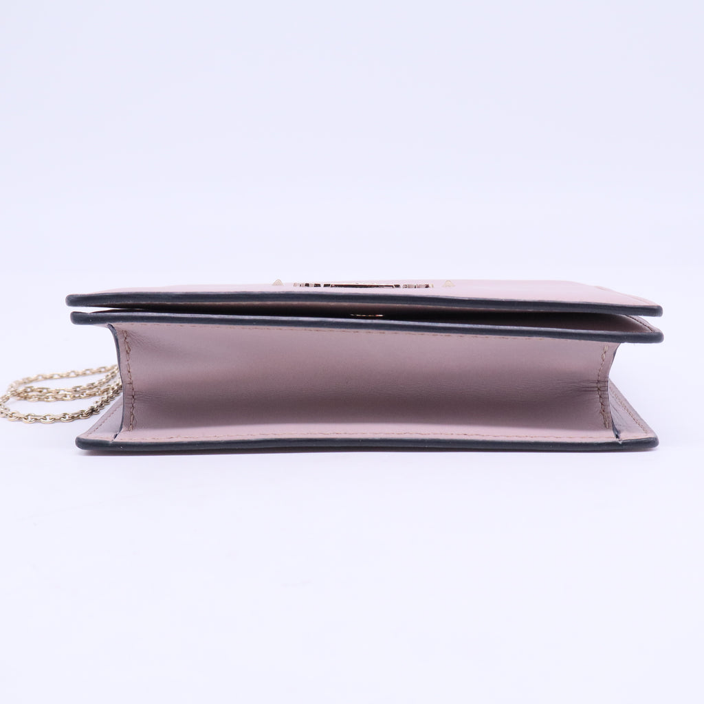 Beige Smooth Leather Rockstud Envelope Wristlet Clutch Bag B20807