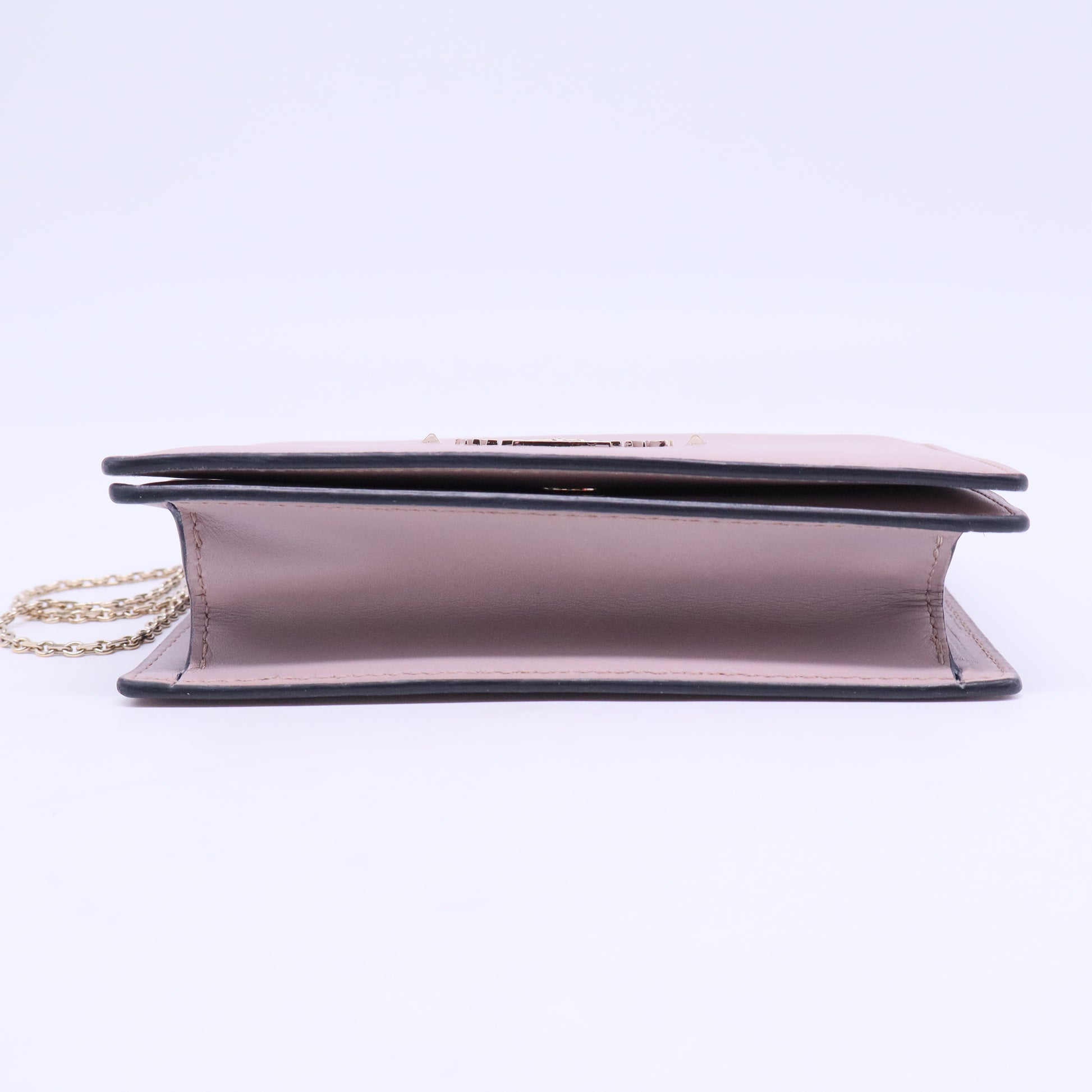 Beige Smooth Leather Rockstud Envelope Wristlet Clutch Bag B20807