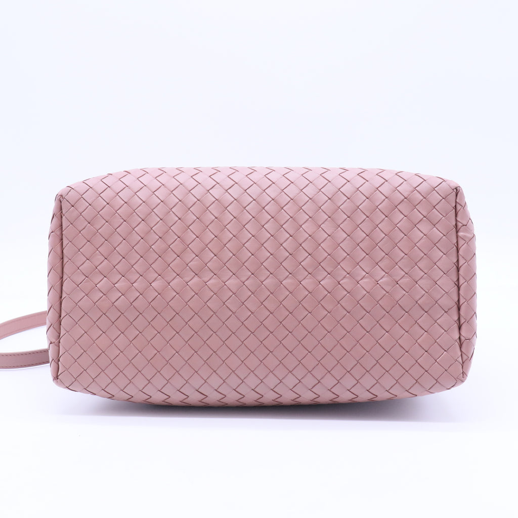 Dark Pink Intrecciato Woven Nappa Leather Roma Tote Bag