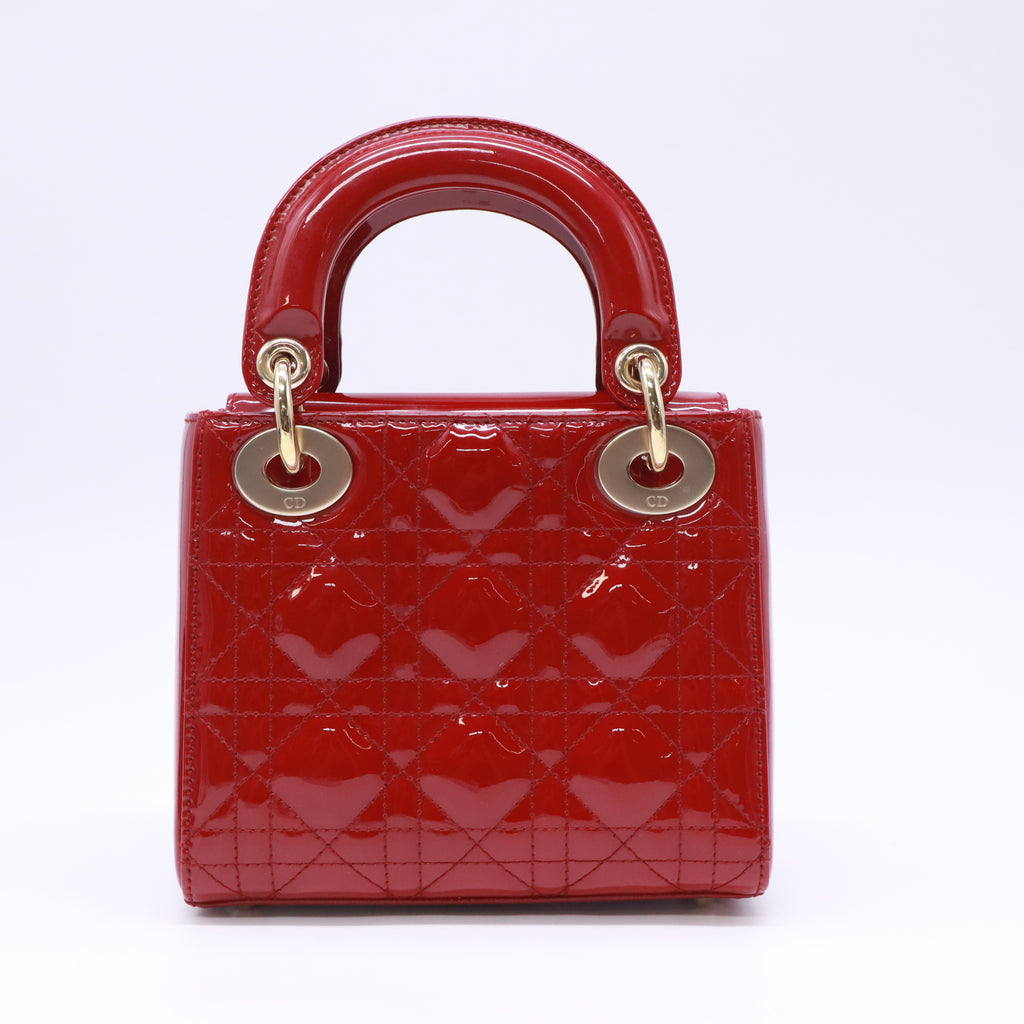 Patent Cannage Mini Lady Dior Red B23821