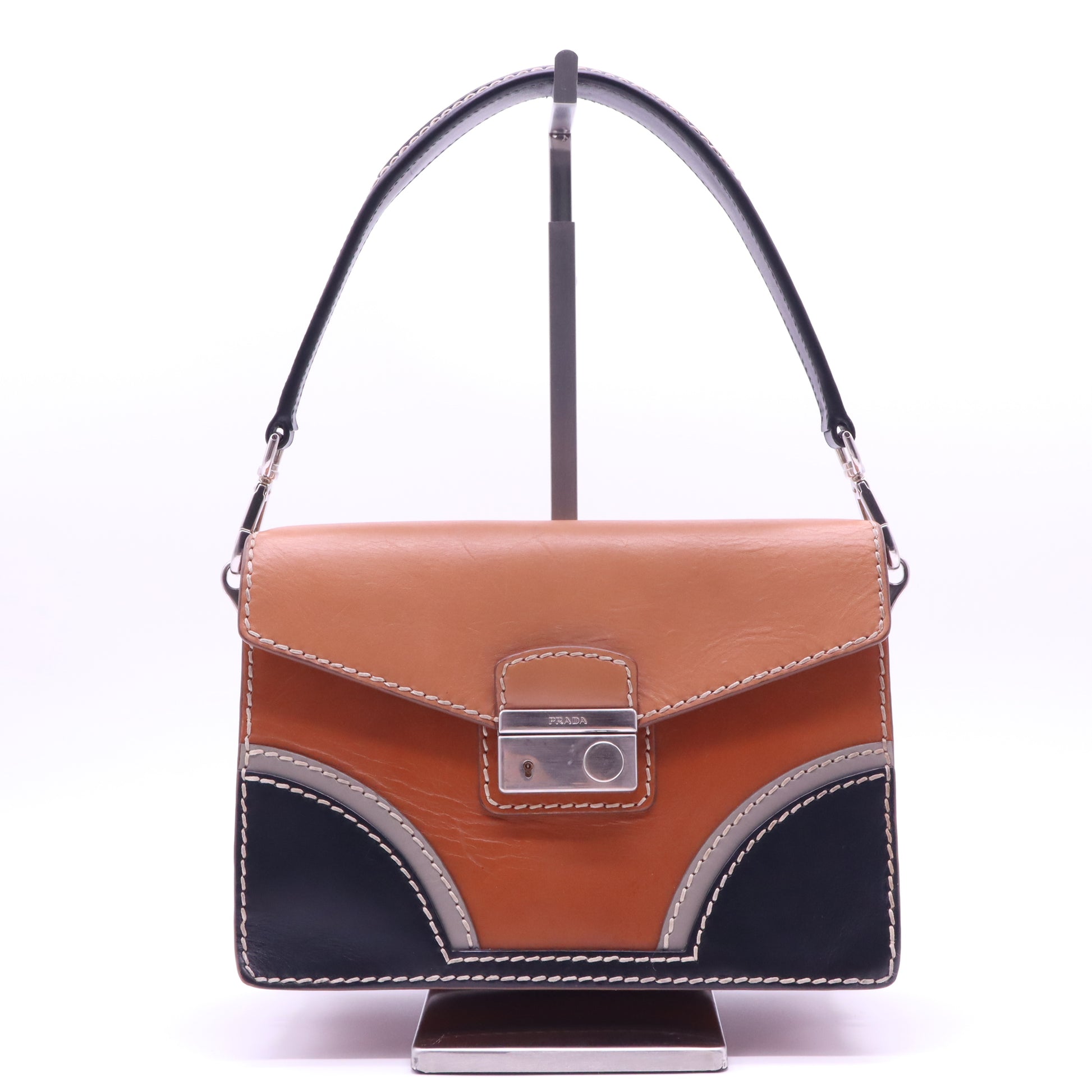 Prada Tri Color Vitello Leather Flap Top Handle Bag B21346