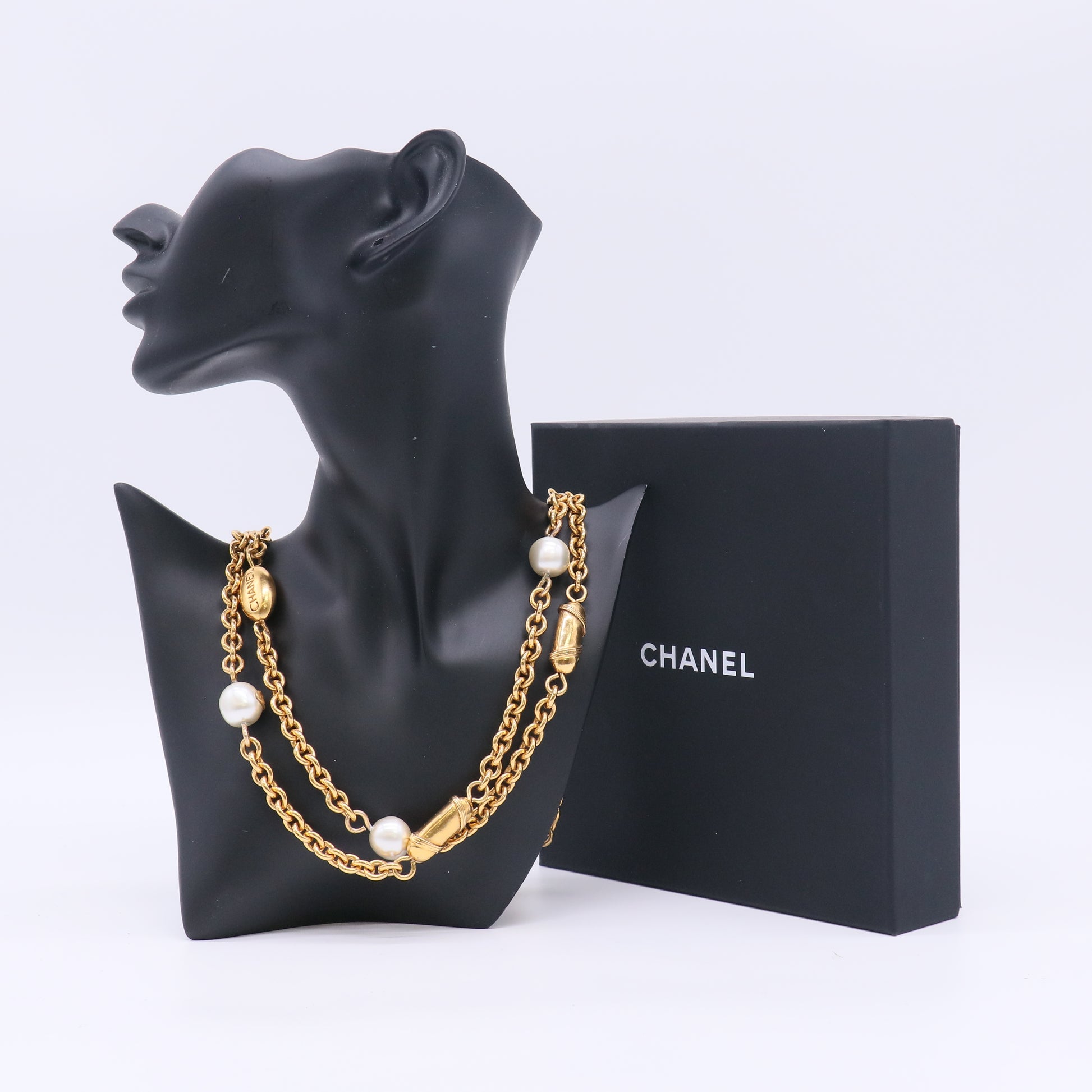 CHANEL Mat Gold Beads Long Necklace Belt Sautoir Wrap Vintage W22955