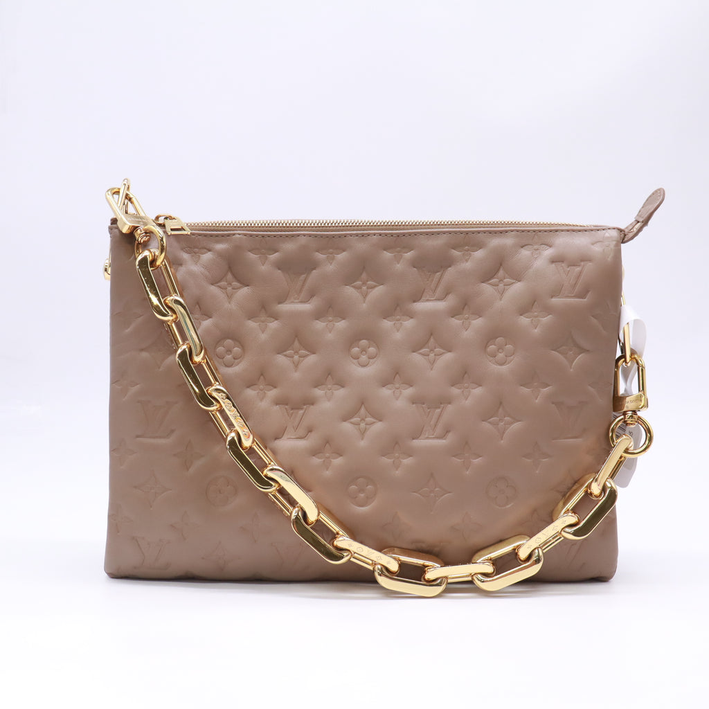 Lambskin Embossed Monogram Coussin MM Taupe B23705