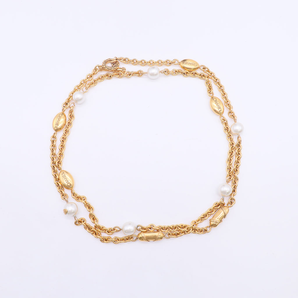 CHANEL Mat Gold Beads Long Necklace Belt Sautoir Wrap Vintage W22955