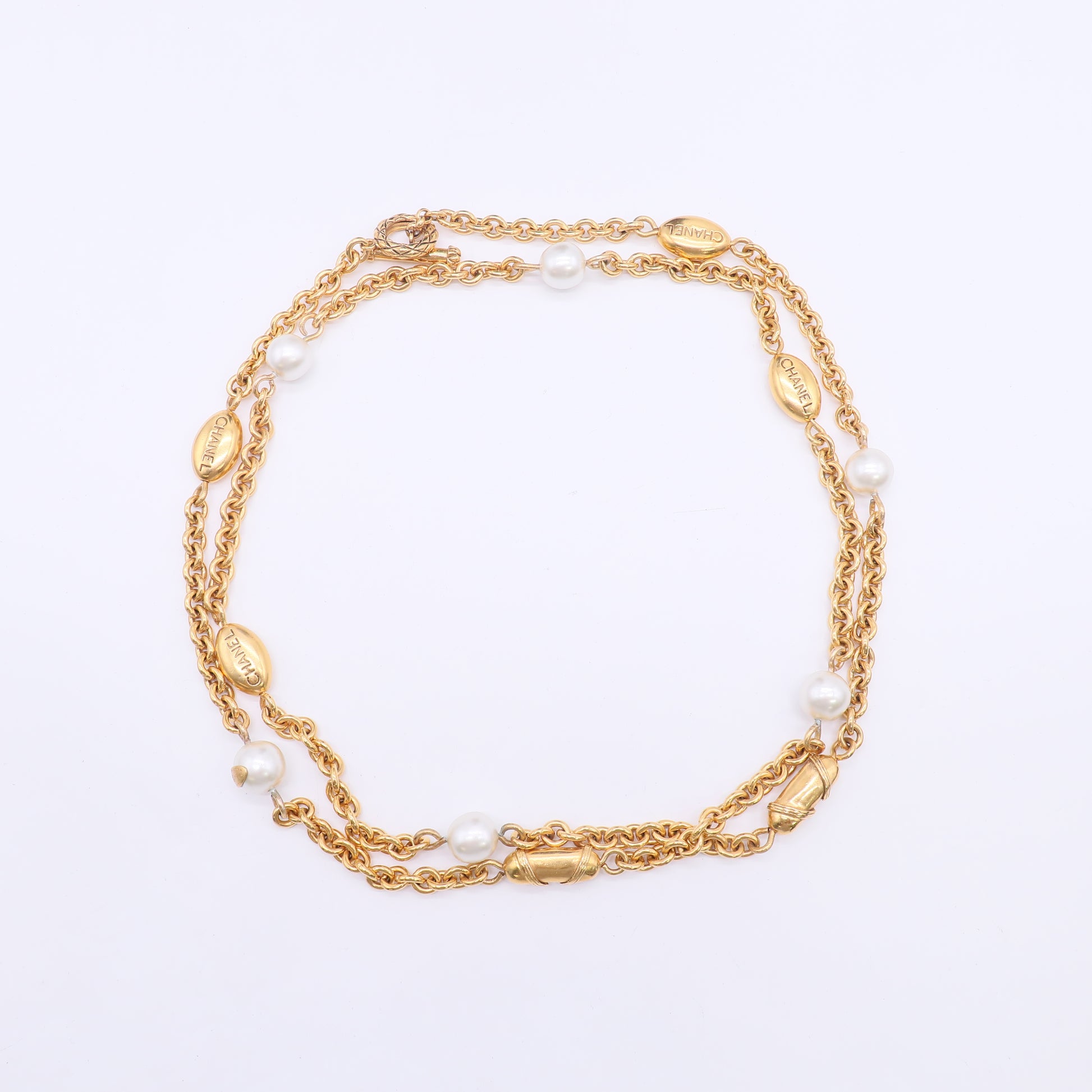 CHANEL Mat Gold Beads Long Necklace Belt Sautoir Wrap Vintage W22955