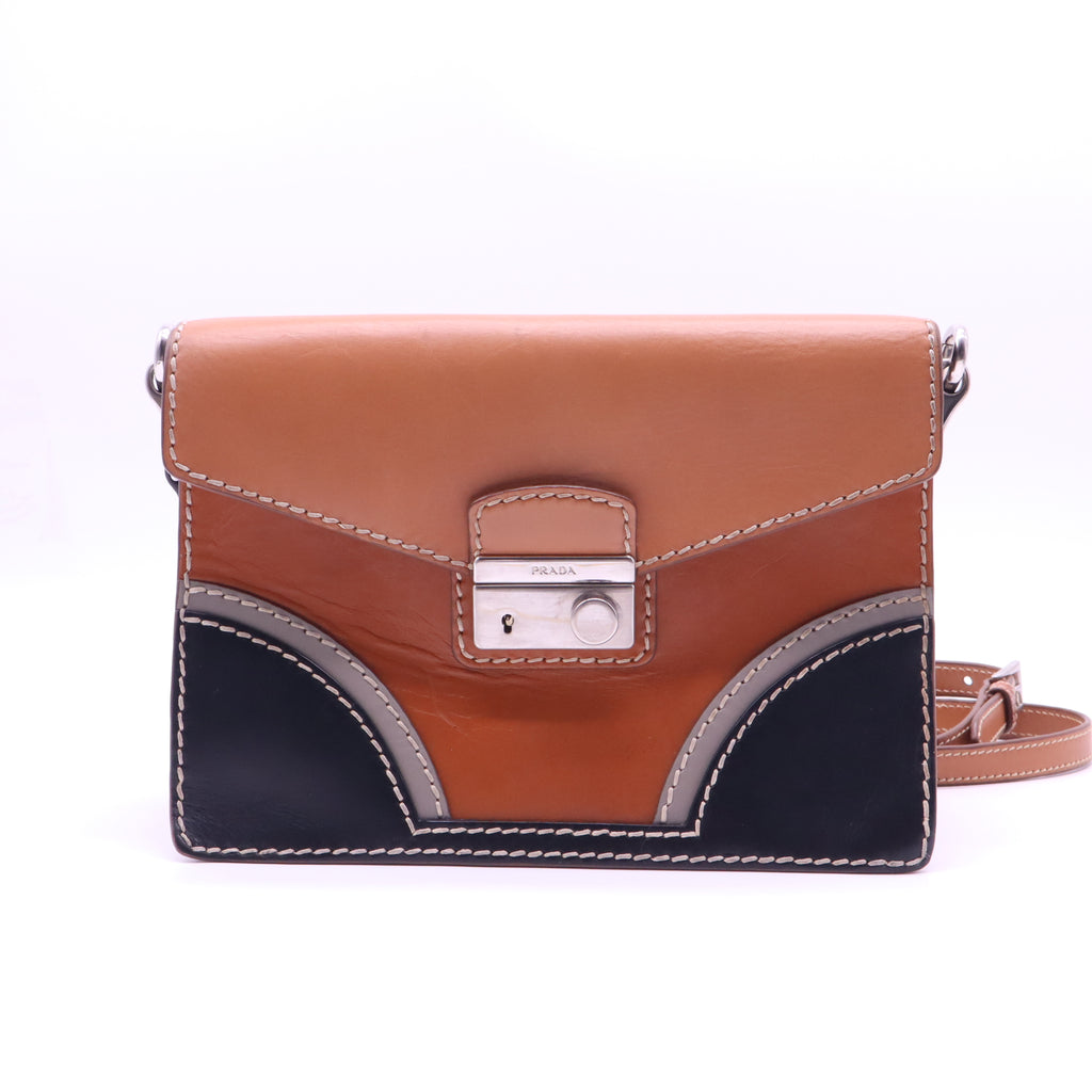 Prada Tri Color Vitello Leather Flap Top Handle Bag B21346