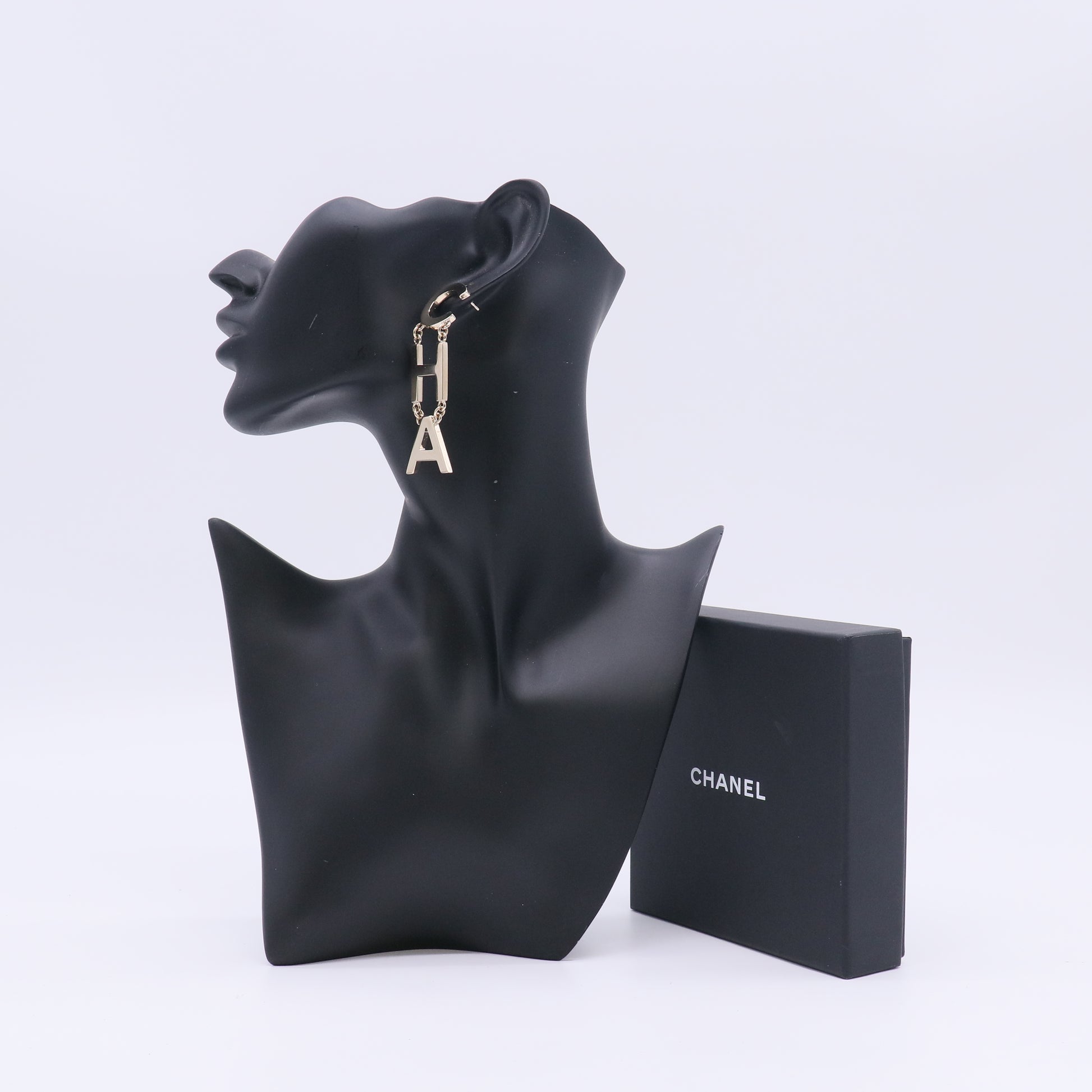Chanel Metal Cha-Nel Logo Drop Earrings Gold W22977