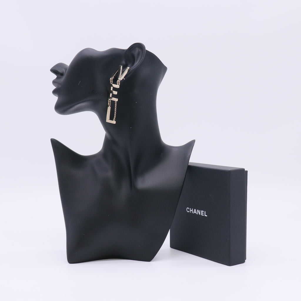 Chanel Metal Cha-Nel Logo Drop Earrings Gold W22977